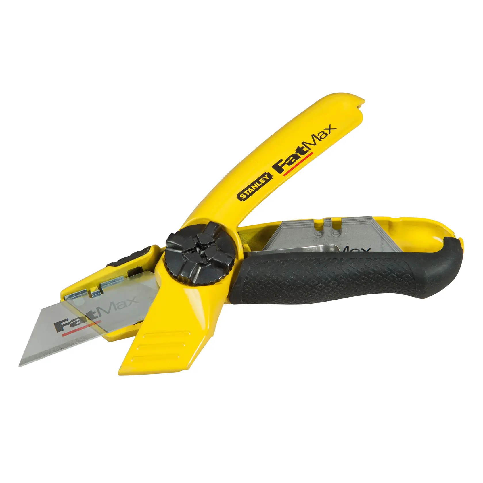 STANLEY 0-10-780 utility knife with yellow and black handle, side view on white background.