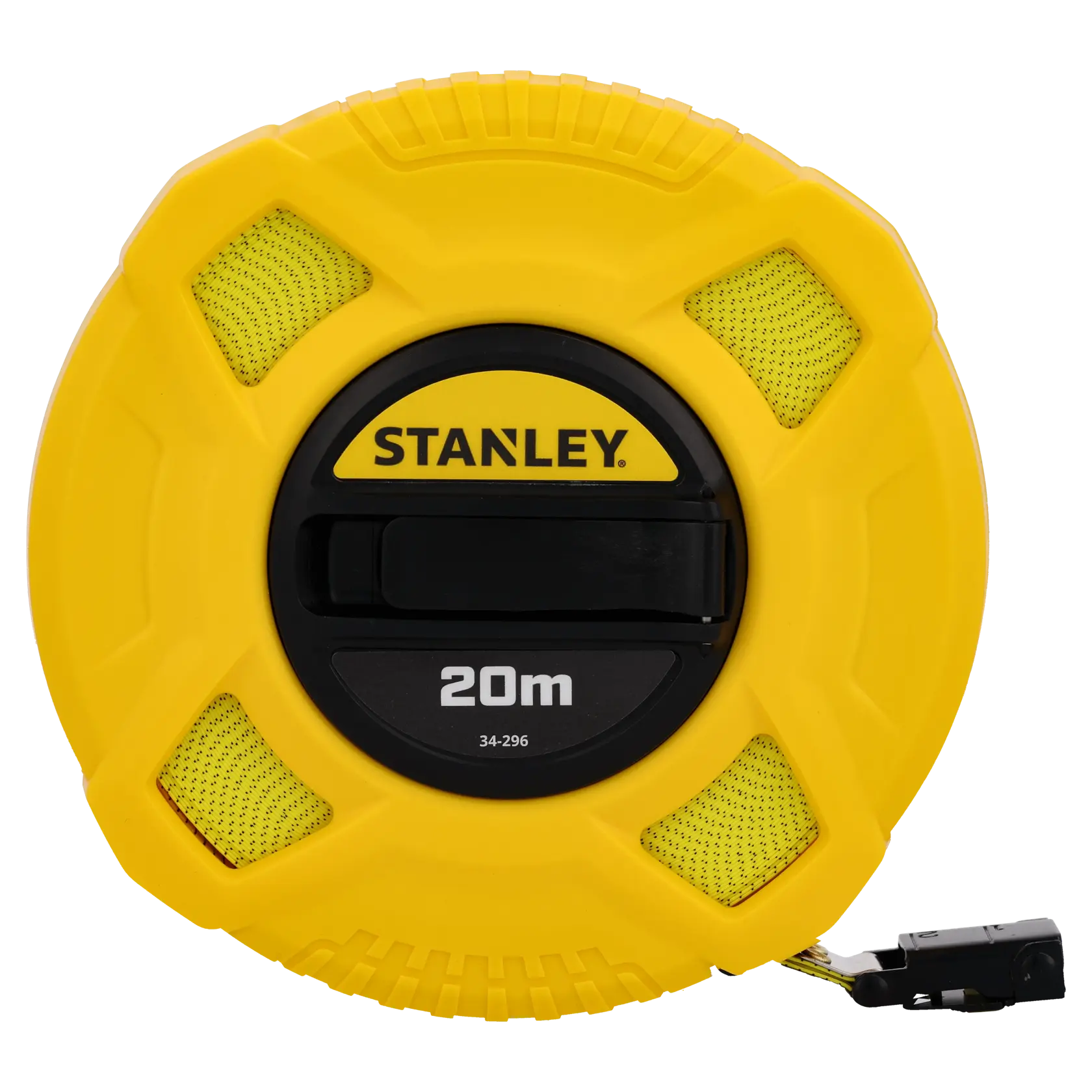 STANLEY 0-34-296 gelbes offenes Bandmaß 20 m, Vorderansicht auf weißem Hintergrund.