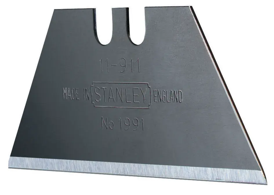 STANLEY 1-11-911 Universalmesser-Klinge aus silberfarbenem Metall, Seitenansicht auf weißem Hintergrund.