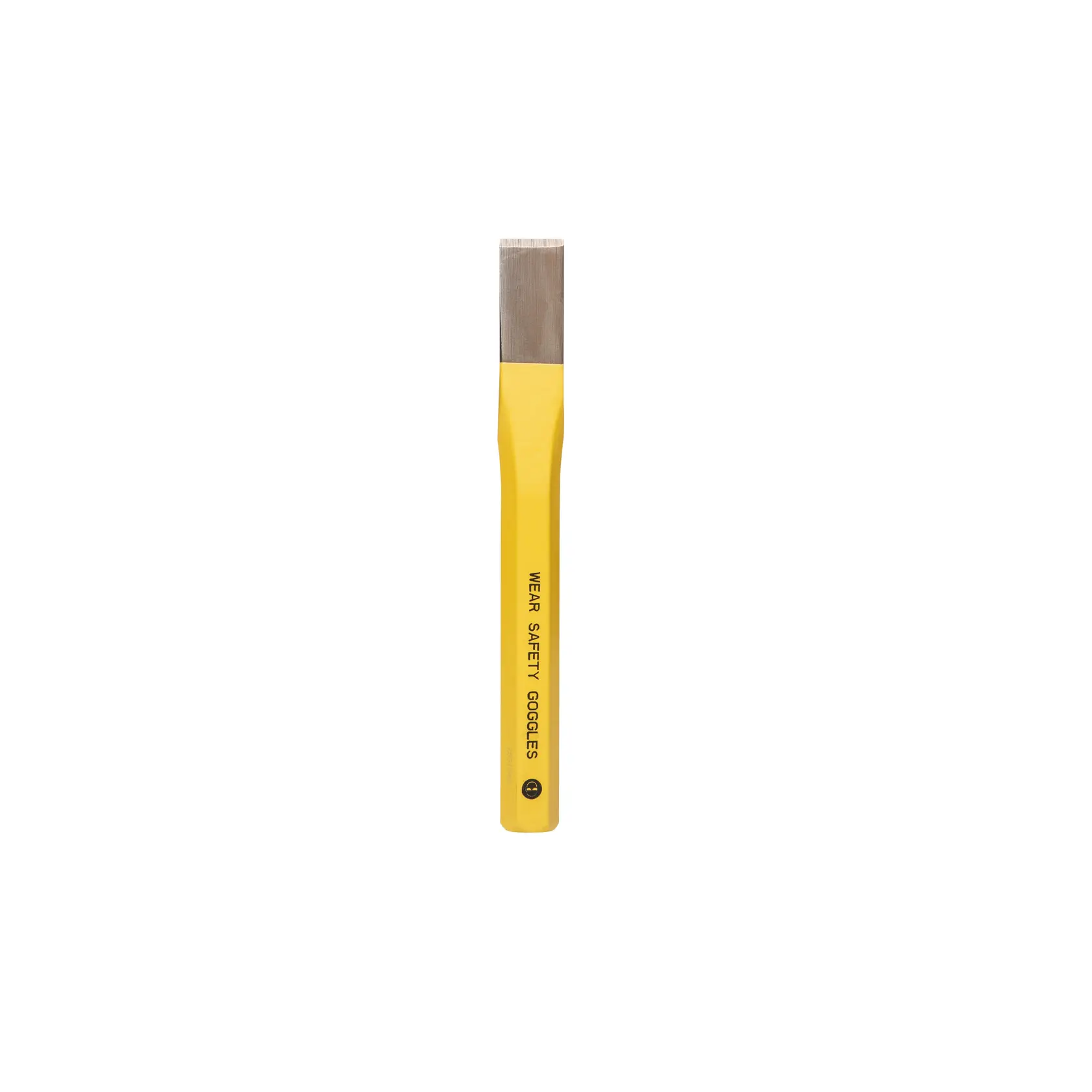 STANLEY 4-18-289 yellow flat chisel, photography of front angle on white background.