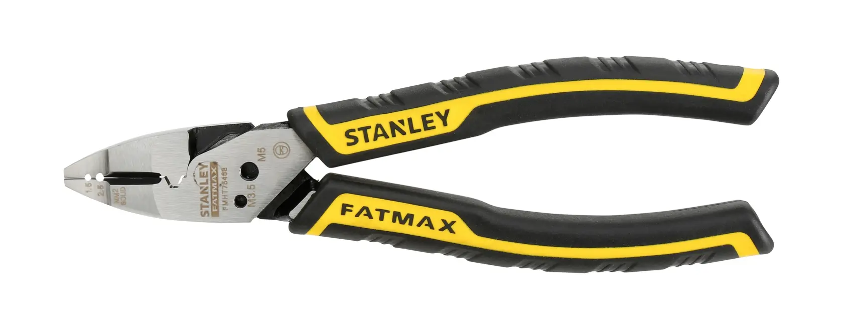 Stanley FatMax pliers with black and yellow ergonomic handles, shown on white background.