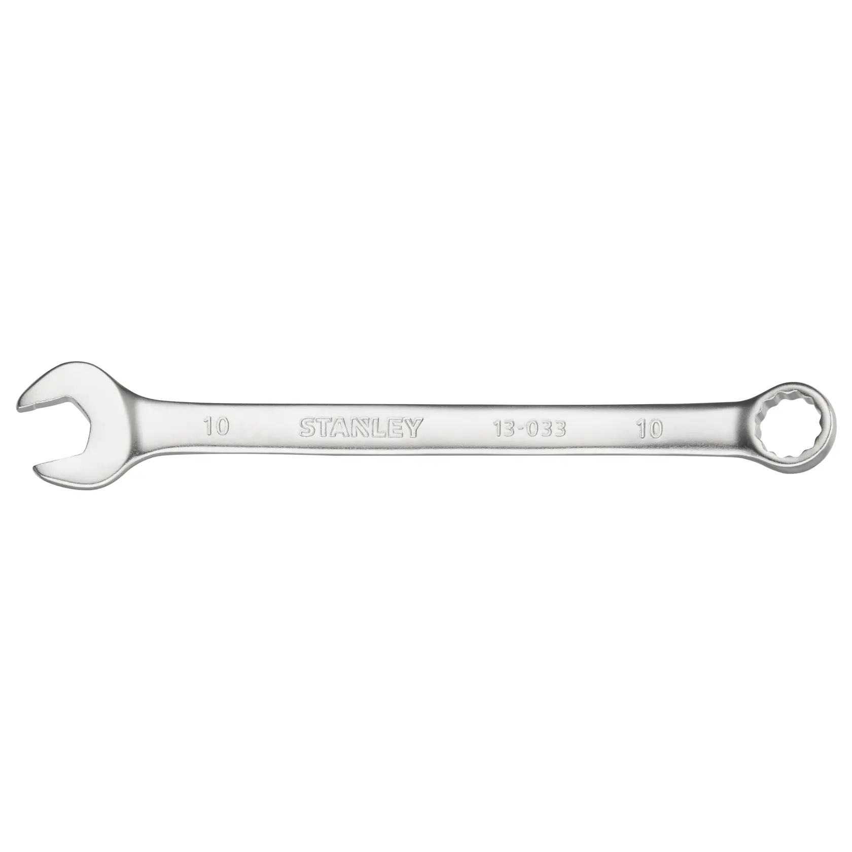 STANLEY FMMT13033-0 combination wrench, silver, horizontal view, product photography.