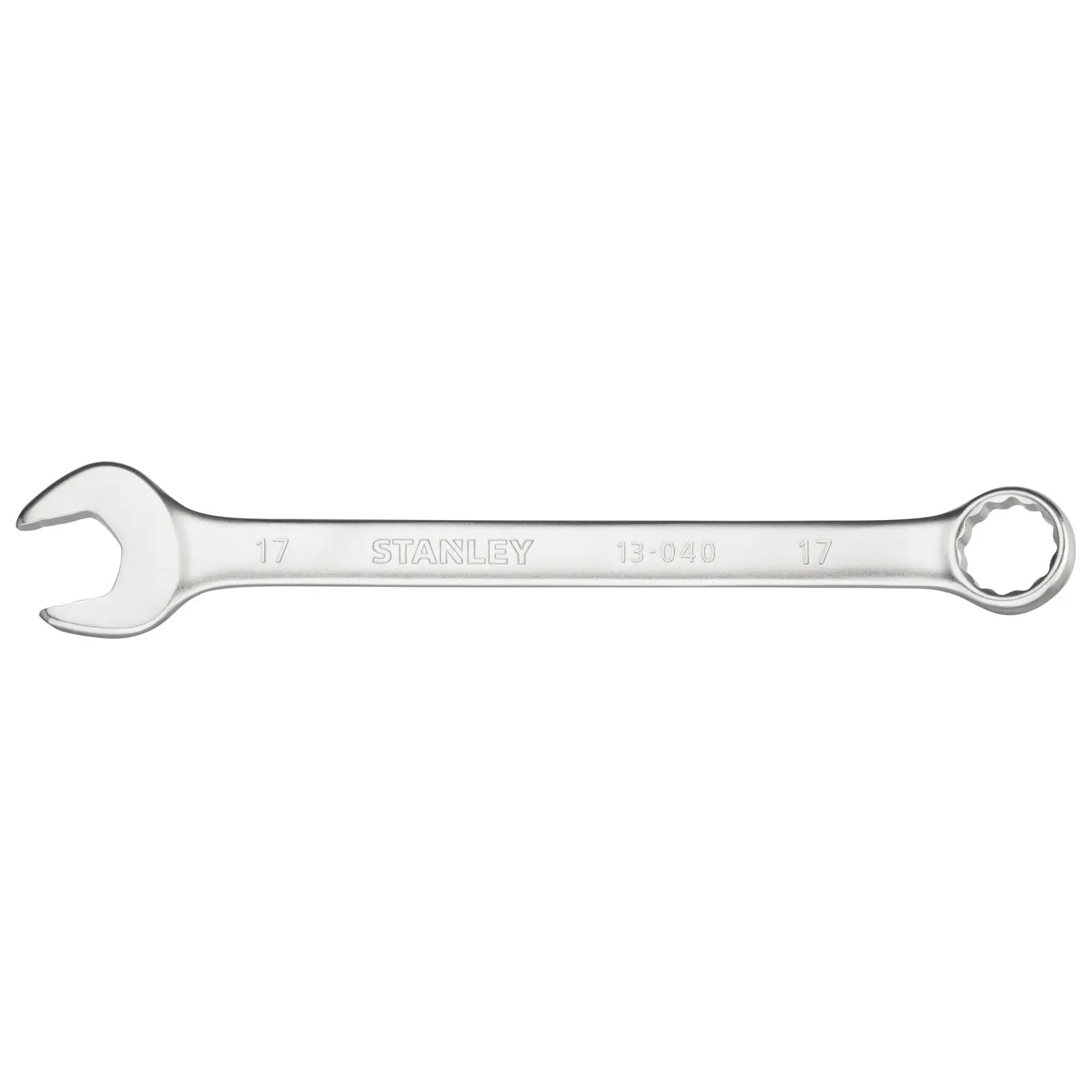 Photo of STANLEY FMMT13040-0 combination wrench, silver finish, front angle on white background.