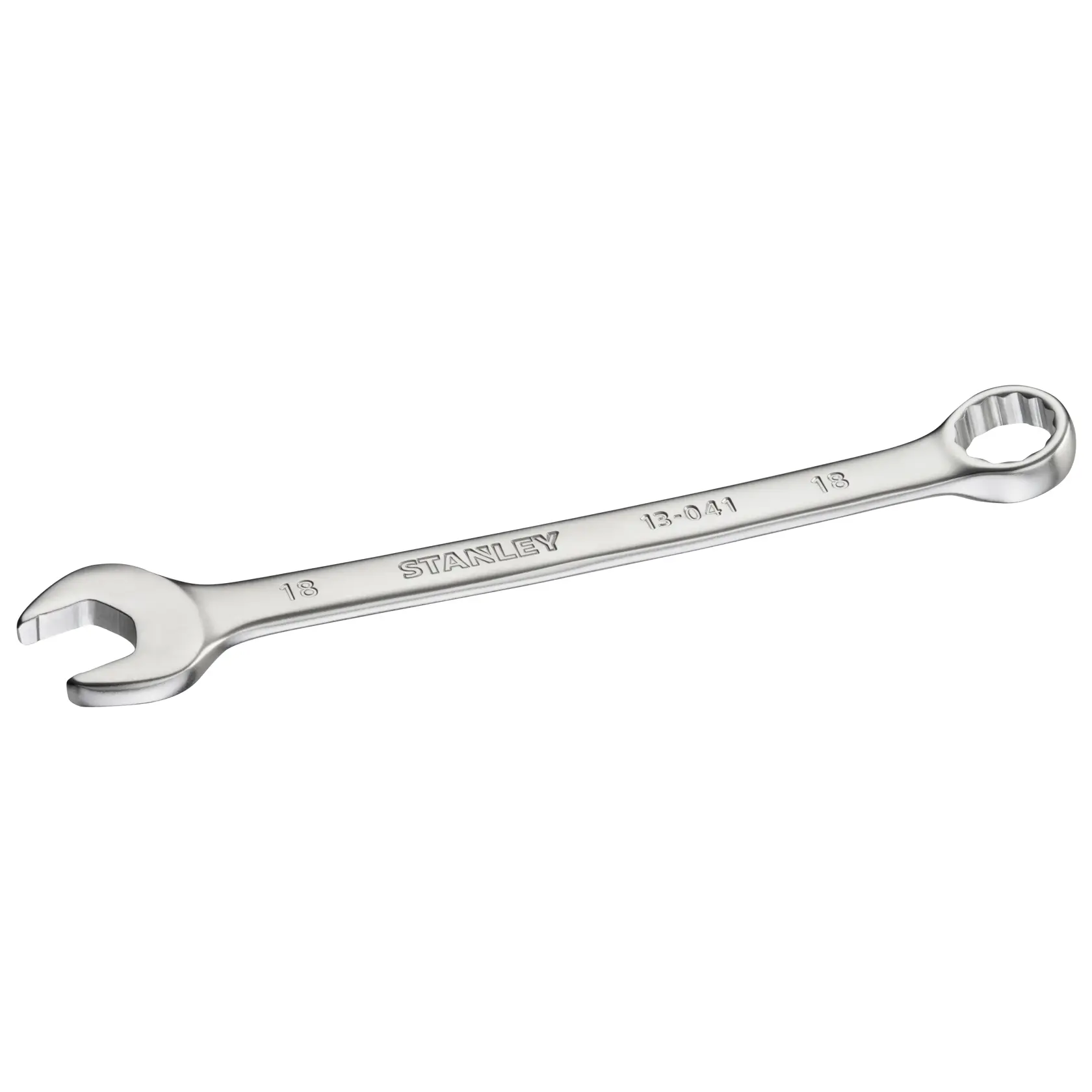Photo of STANLEY FMMT13041-0 combination wrench, silver finish, angled on white background.