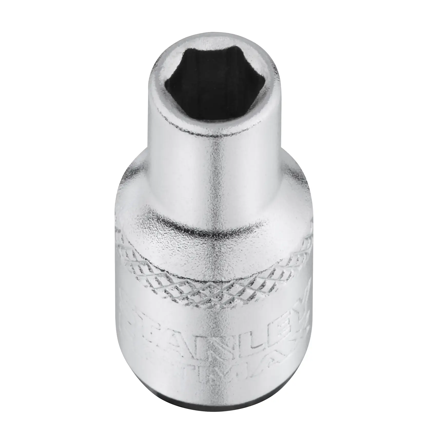 STANLEY FMMT17187-0 chrome socket, close-up front angle, photography of hand tool accessory.