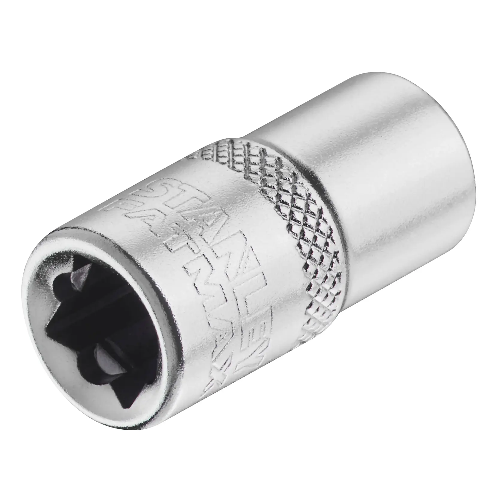 STANLEY FMMT17192-0 chrome socket bit, textured grip, close-up angled on white background.