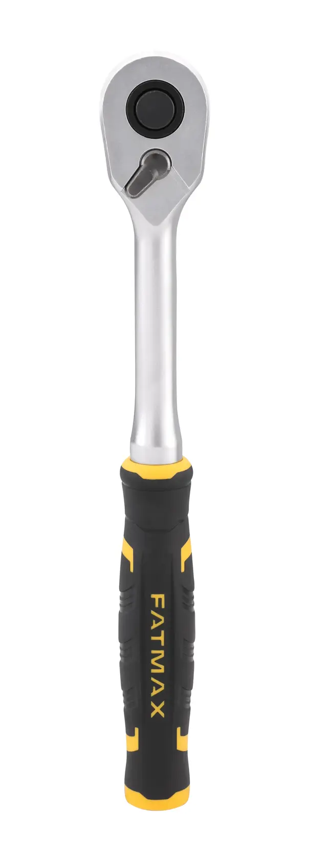 STANLEY FMMT82676-0 ratchet handle, black and yellow FATMAX grip, front angle on white background.