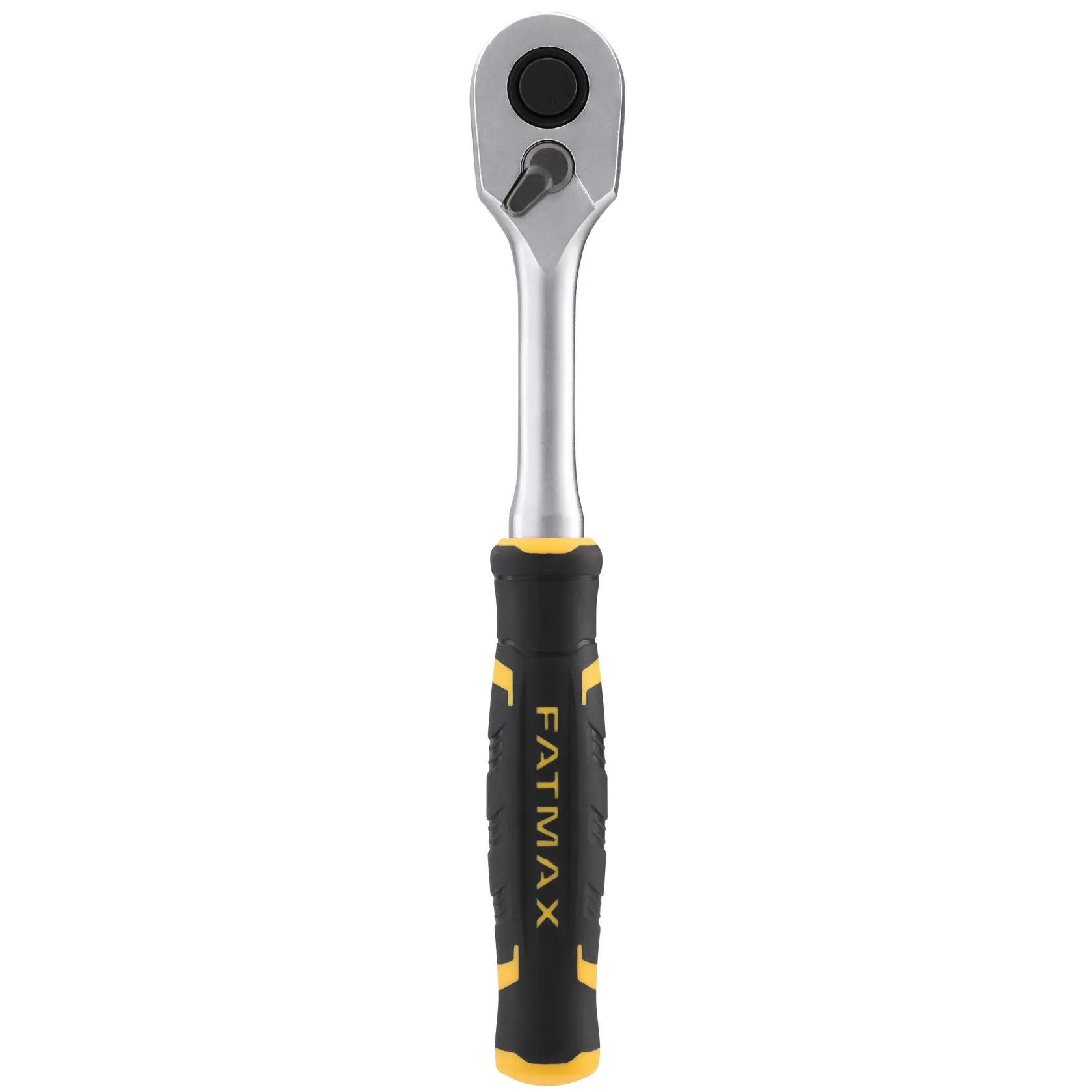 STANLEY FMMT82677-0 ratchet wrench with black and yellow FATMAX handle, front view, on white background.