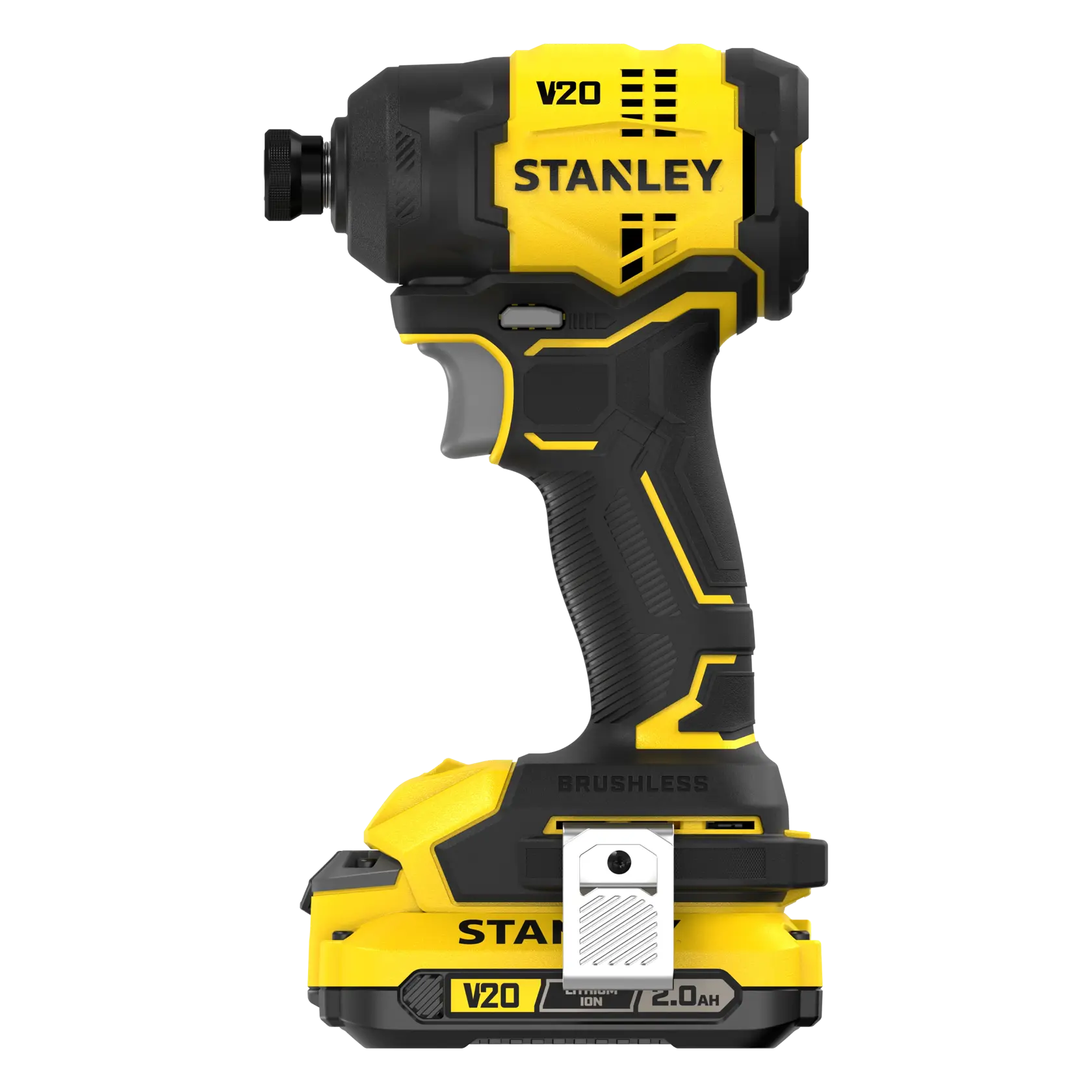 STANLEY SFMCF811D1T cordless impact driver, yellow and black, side view on white background.