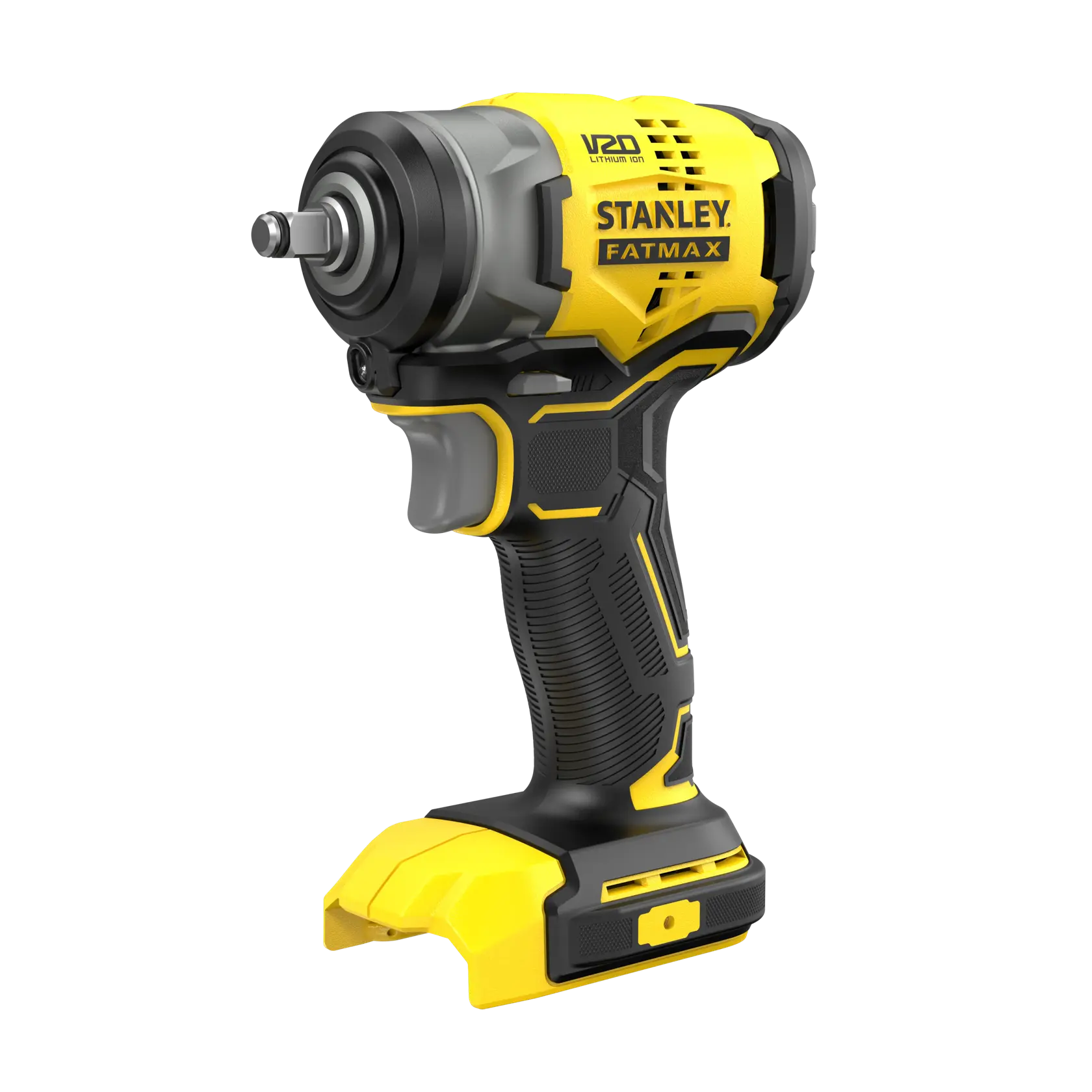 Foto dell’avvitatore ad impulsi a batteria STANLEY SFMCF910B, nero e giallo, vista angolata su sfondo bianco.