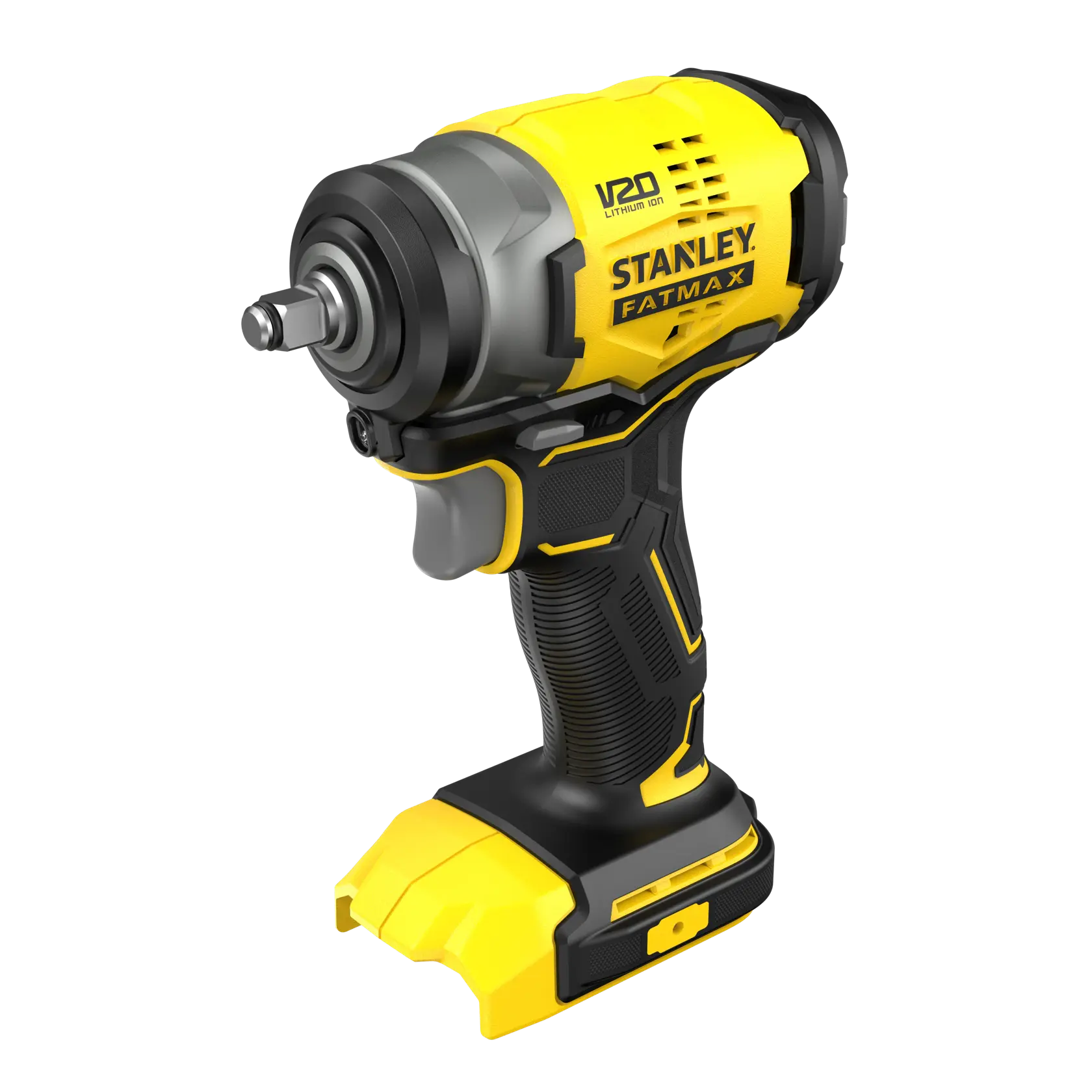 Avvitatore a impulsi cordless STANLEY SFMCF910B, giallo e nero, vista laterale, sfondo bianco.