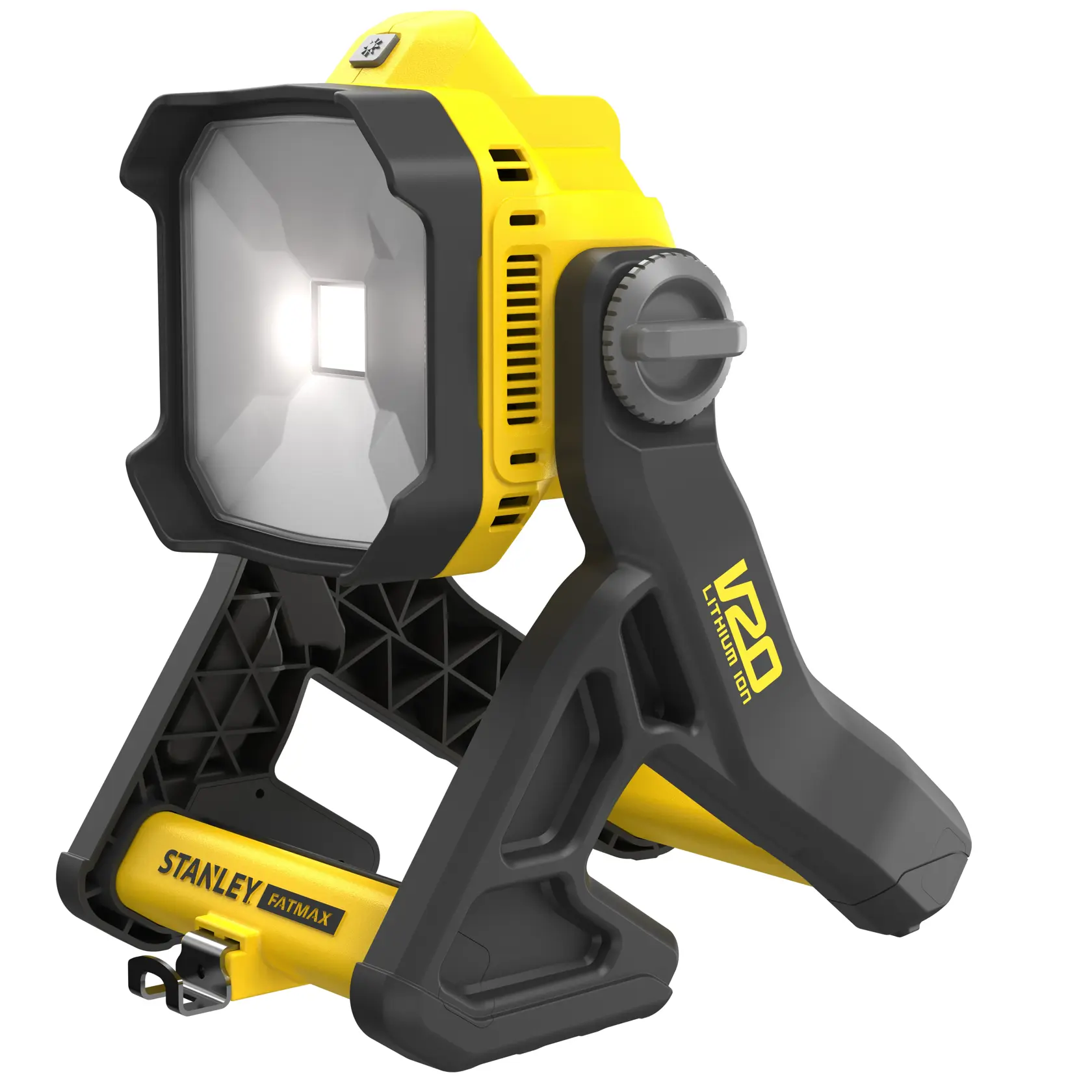STANLEY SFMCL030B LED work light, black and yellow, angled front view on white background.