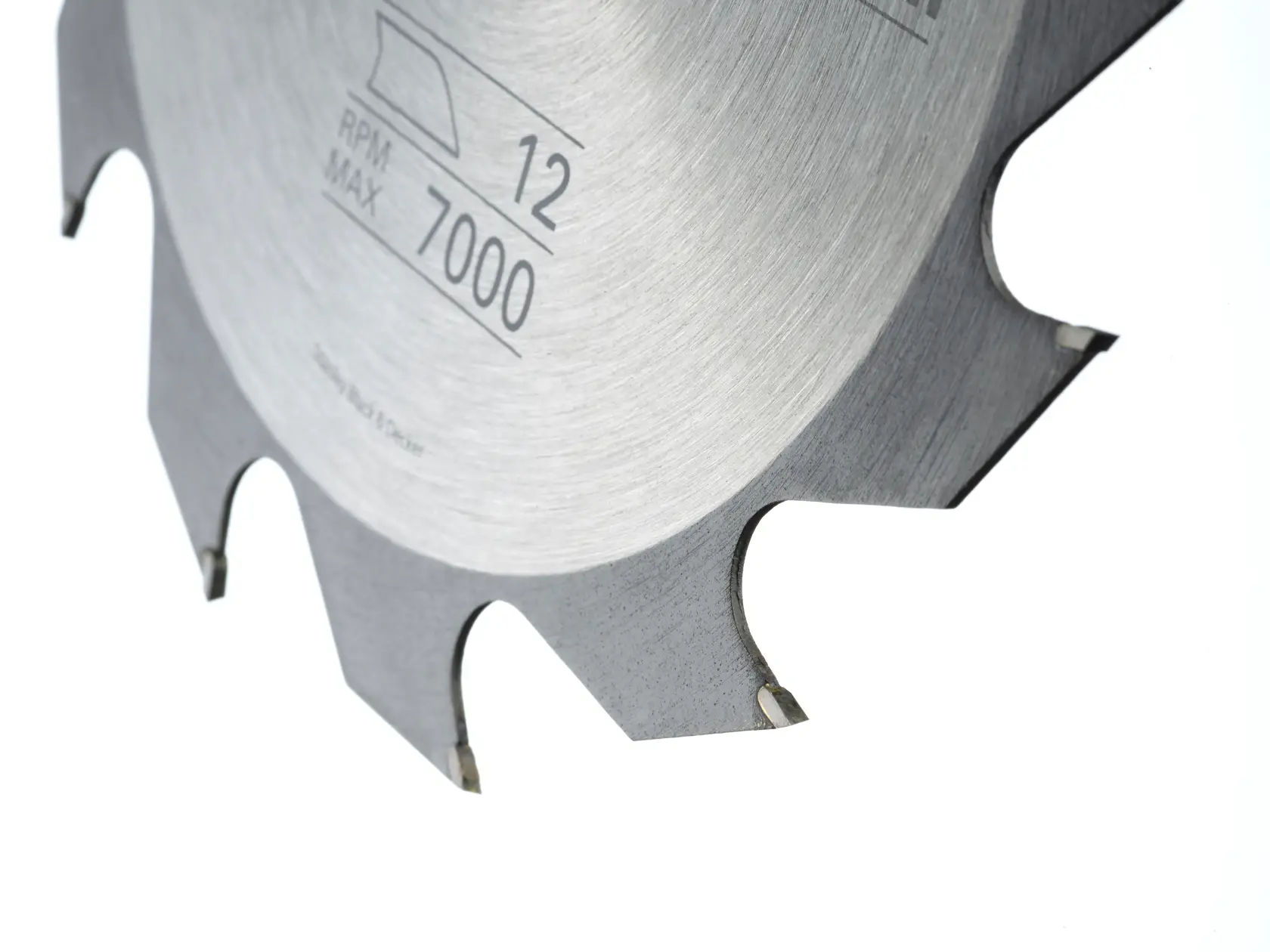 STANLEY STA13120 circular saw blade close-up, showing metal teeth and engraved specs on white background.