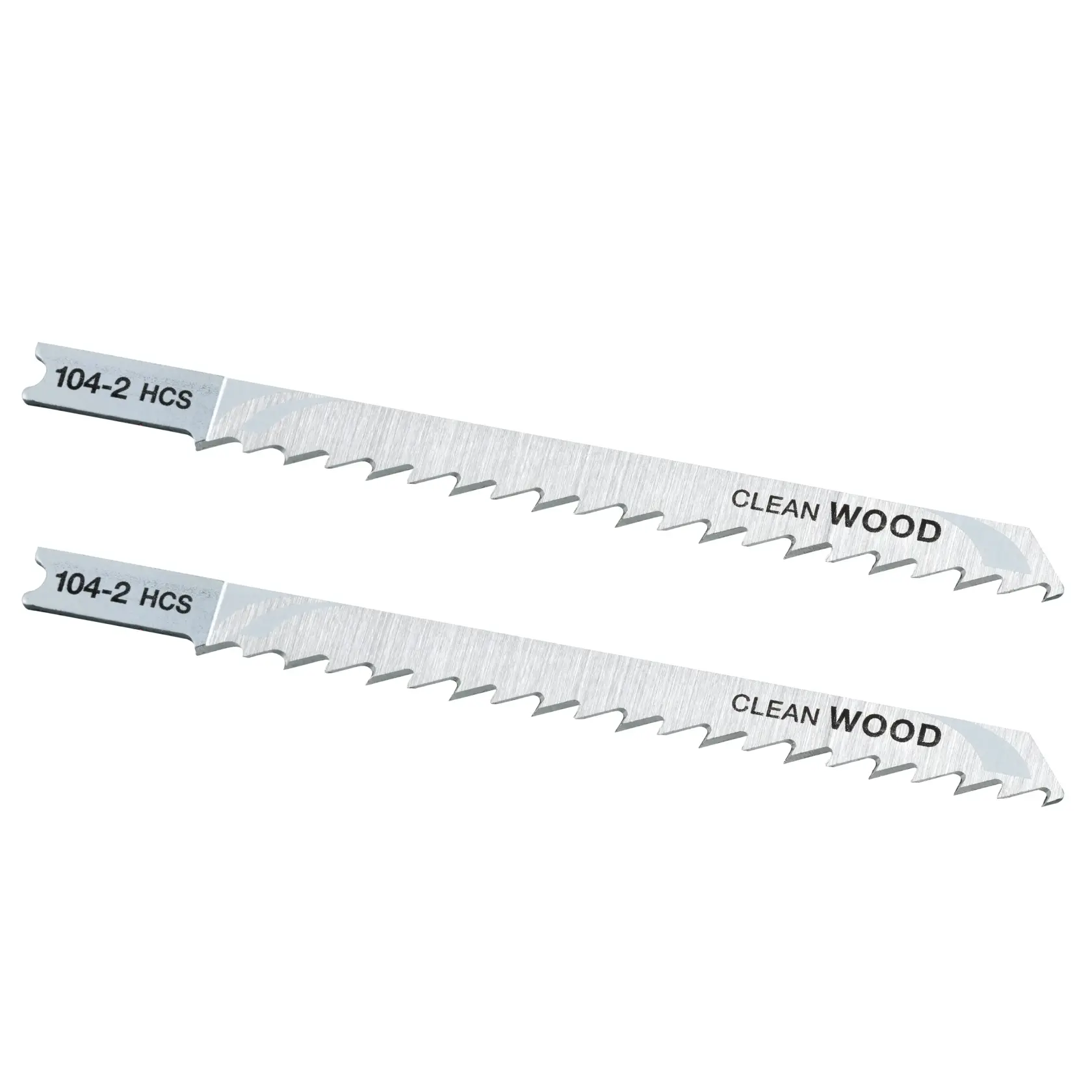 STANLEY STA21022 jigsaw blades for clean wood cutting, silver color, side angle, white background.