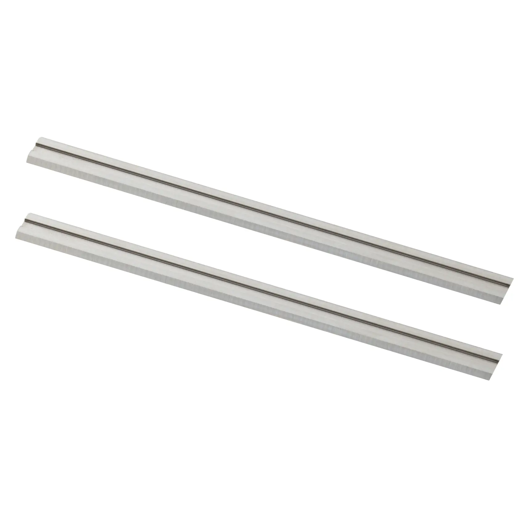 Photo of STANLEY STA24192 planer blades, silver, set of two, shown on white background.