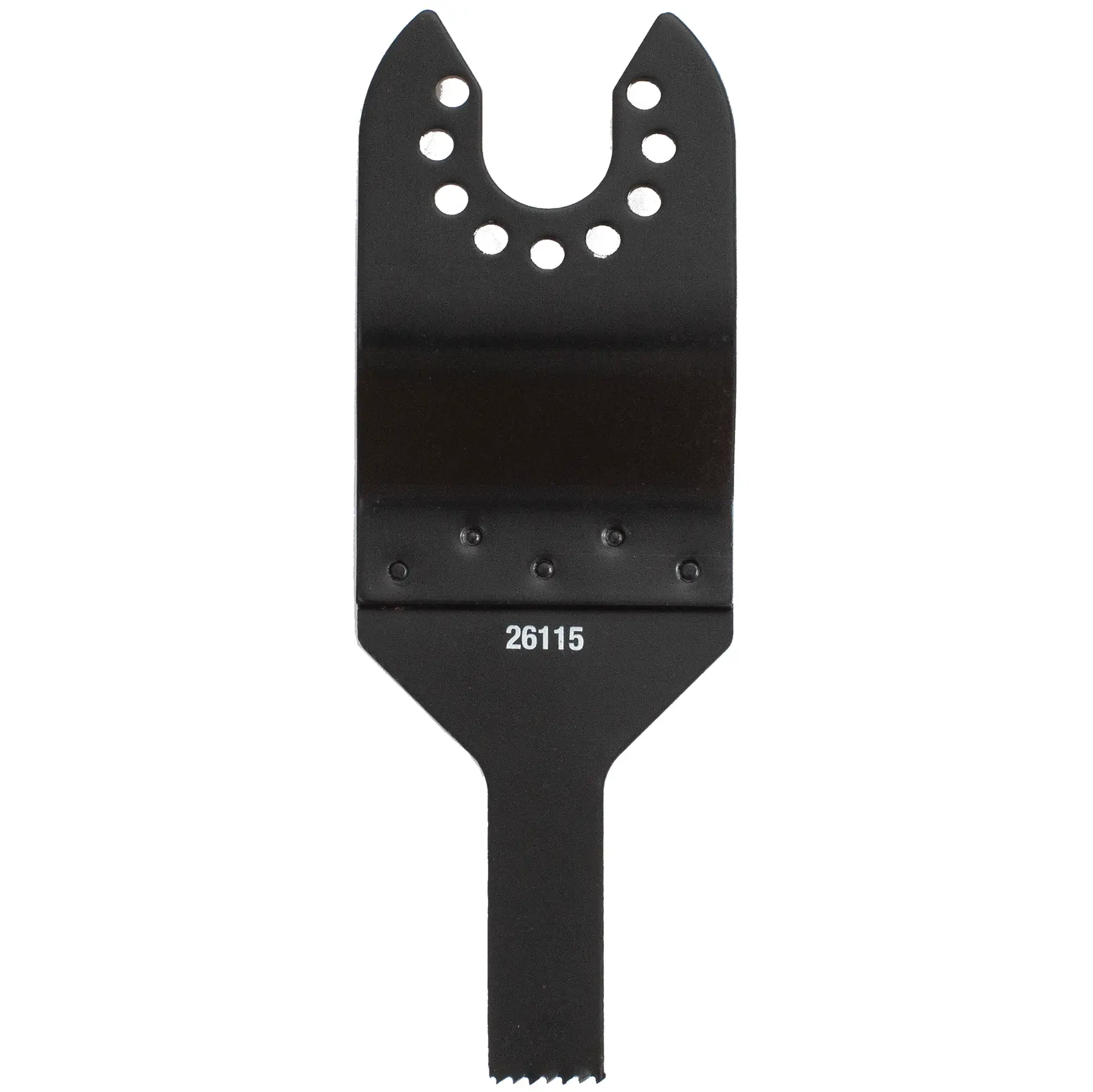 STANLEY STA26115 oscillating multitool blade with black finish, photographed on white background, blade teeth visible.