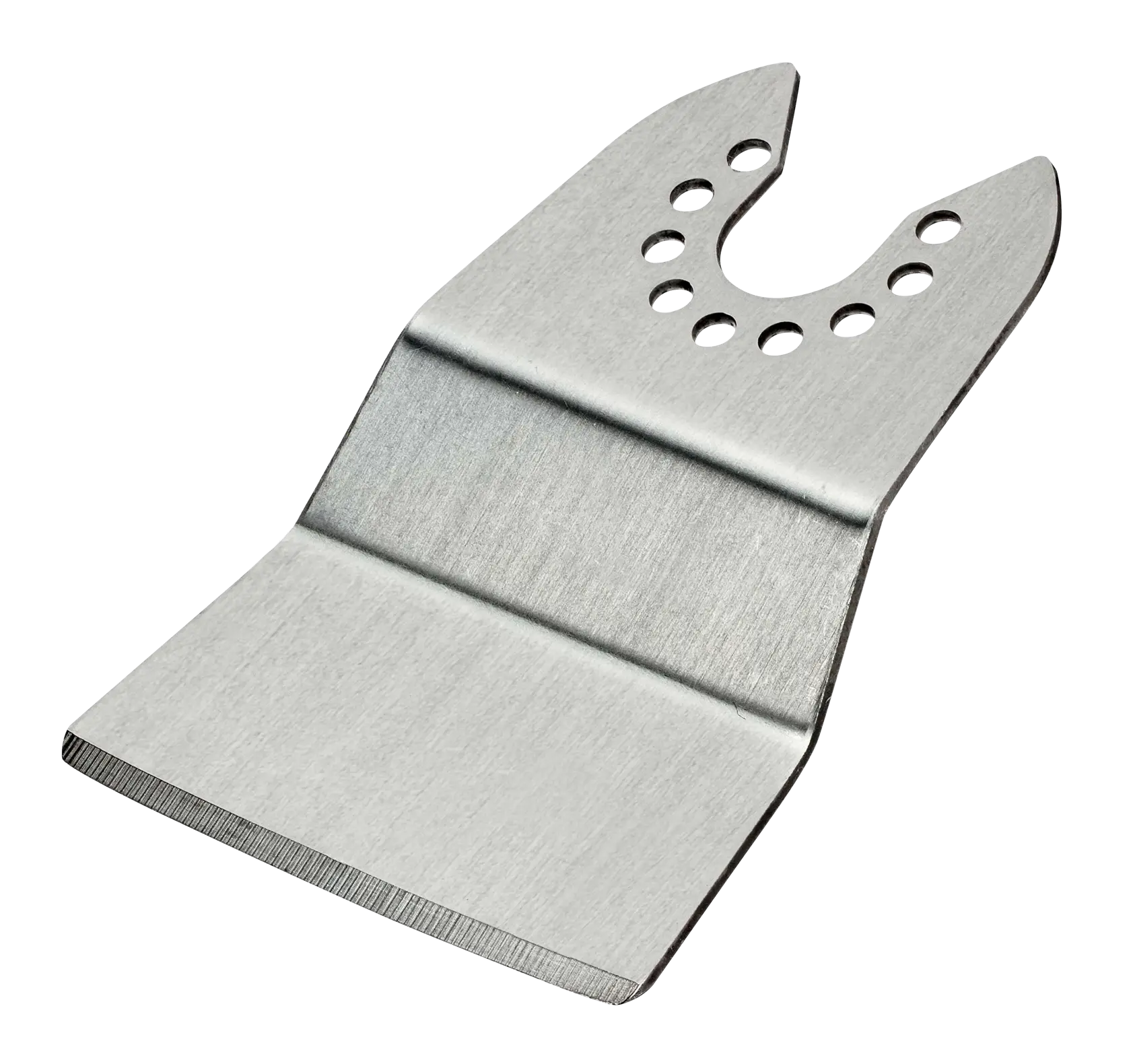 STANLEY STA26135 oscillating tool scraping blade, silver metal, photography, front angle on white background.