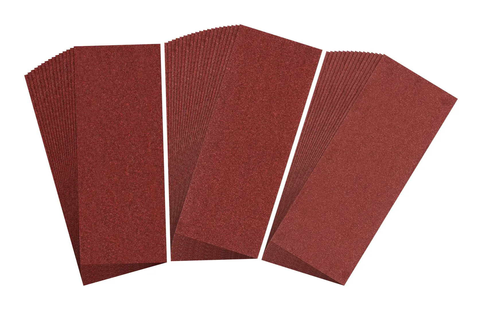 STANLEY STA31225-QZ sandpaper sheets, red, rectangular, product photography, front angle.