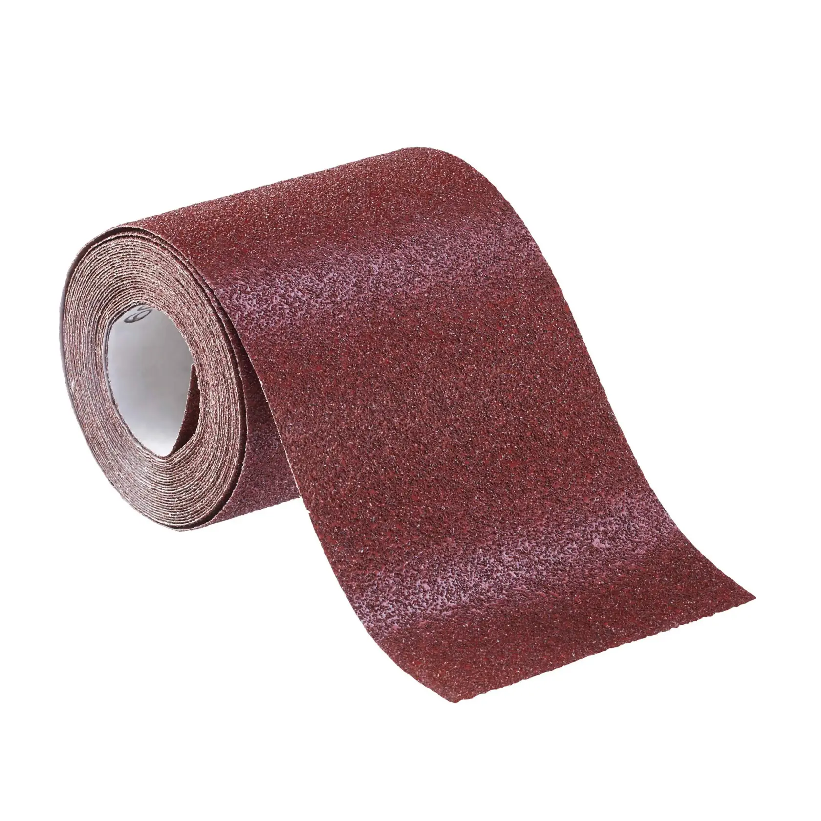 STANLEY STA31406 roll of red abrasive sandpaper, product photography, angled on white background.