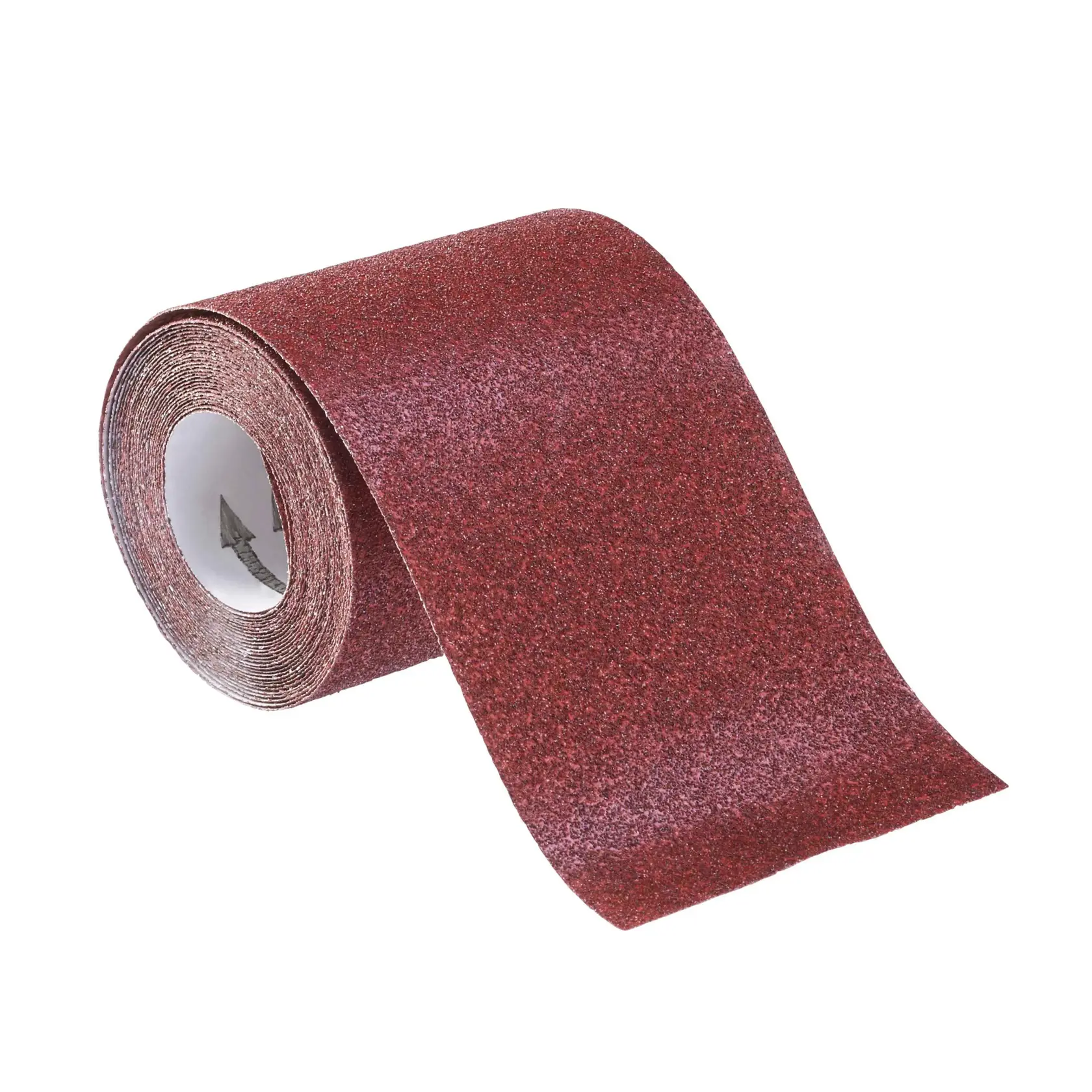 STANLEY STA31411 abrasive sandpaper roll, brown, product photography, angled on white background.