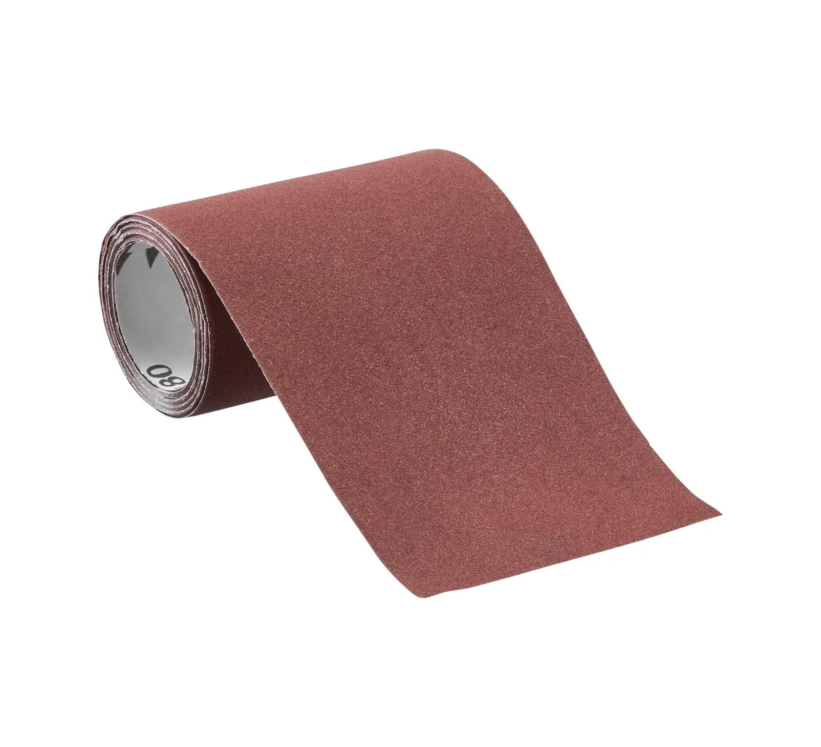 STANLEY STA31441 brown abrasive sandpaper roll angled on white background, visible grit marking inside.