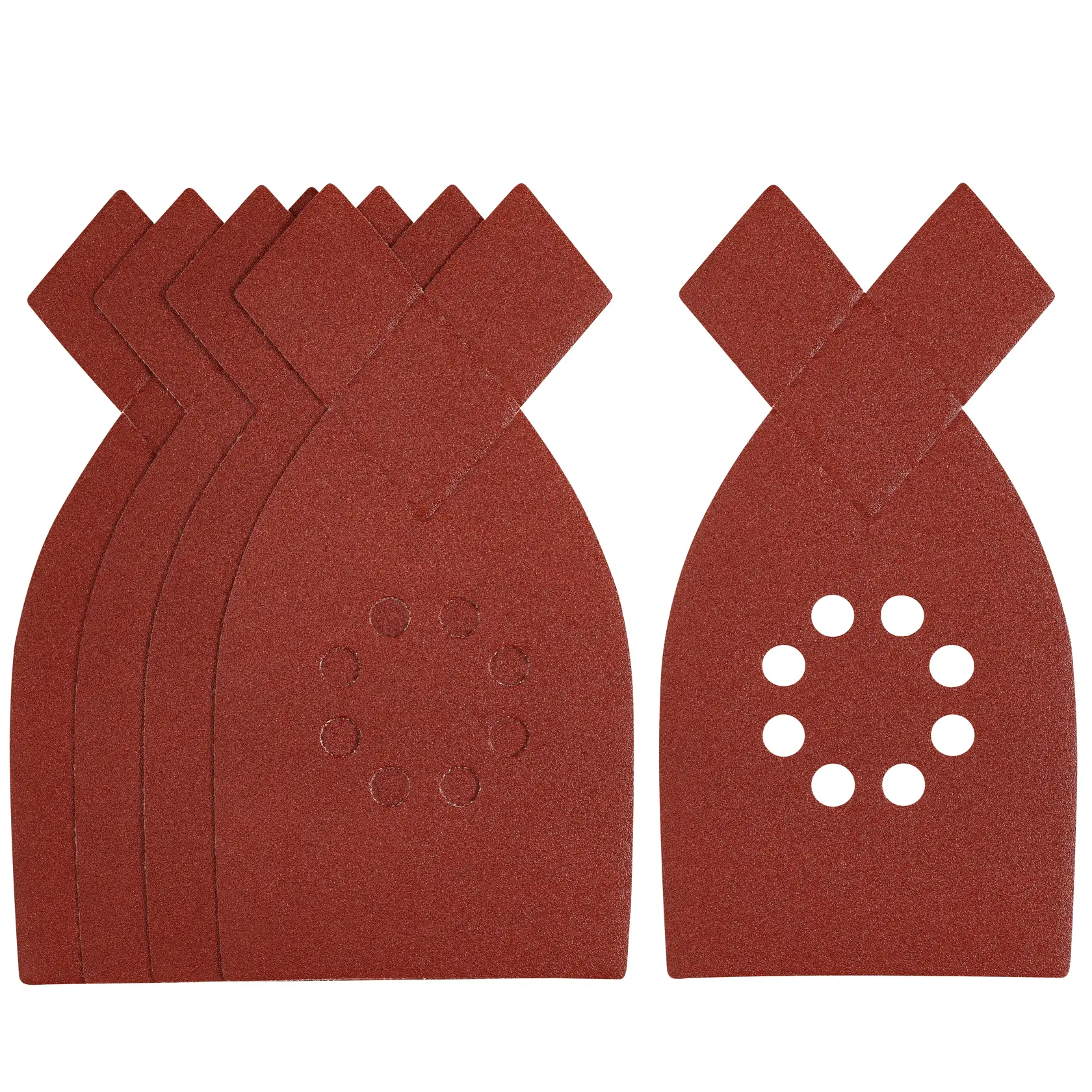 STANLEY STA31452 red sanding sheets with perforated holes, photography, front angle on white background.
