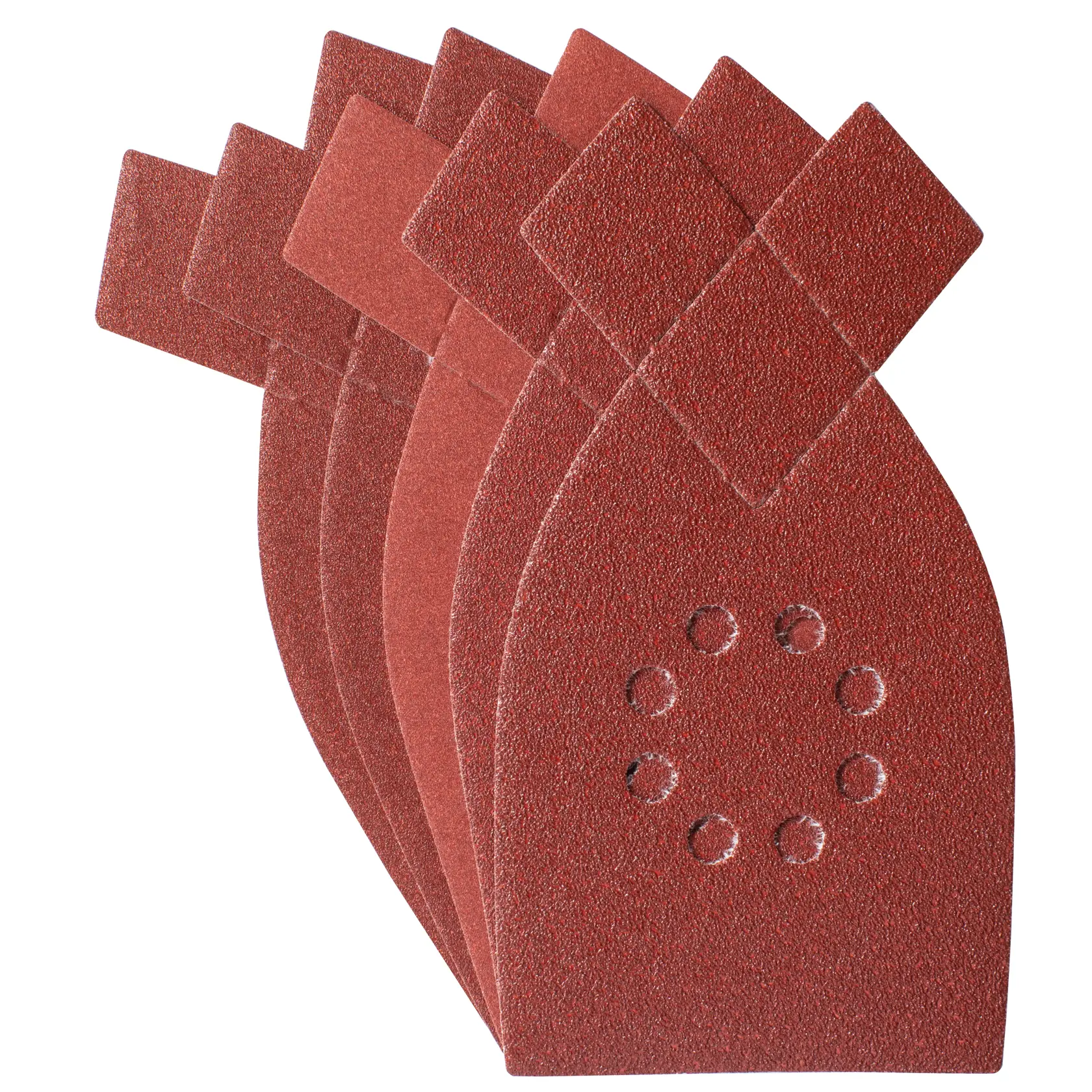 STANLEY STA31467 sanding sheets pack, reddish-brown, detail shape, front angle, for multi-tool.