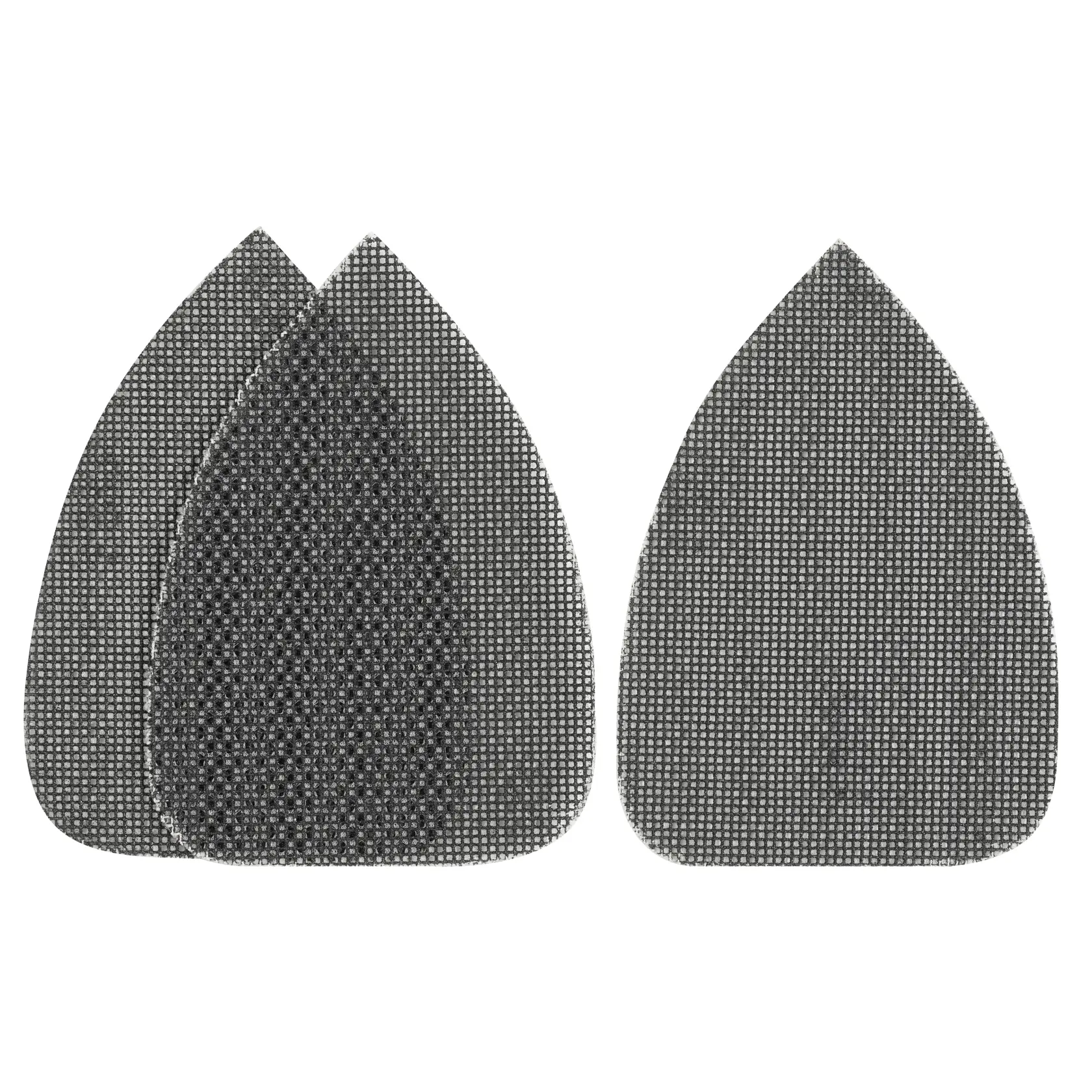 STANLEY STA39127 triangular mesh sanding sheets, set of four, black, photographed on white background.