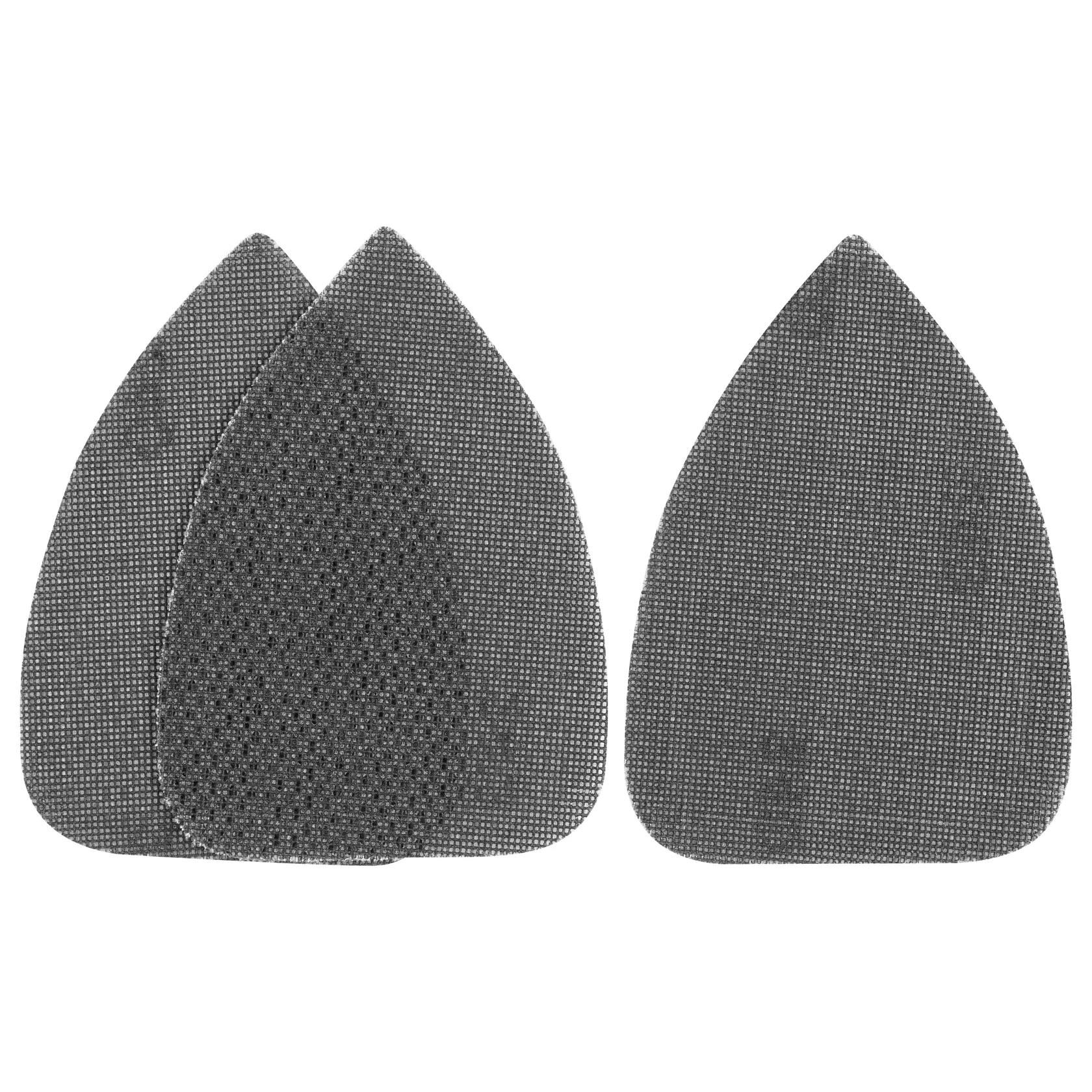 STANLEY STA39132 pack of three triangular mesh sanding sheets, black, front view on white background.