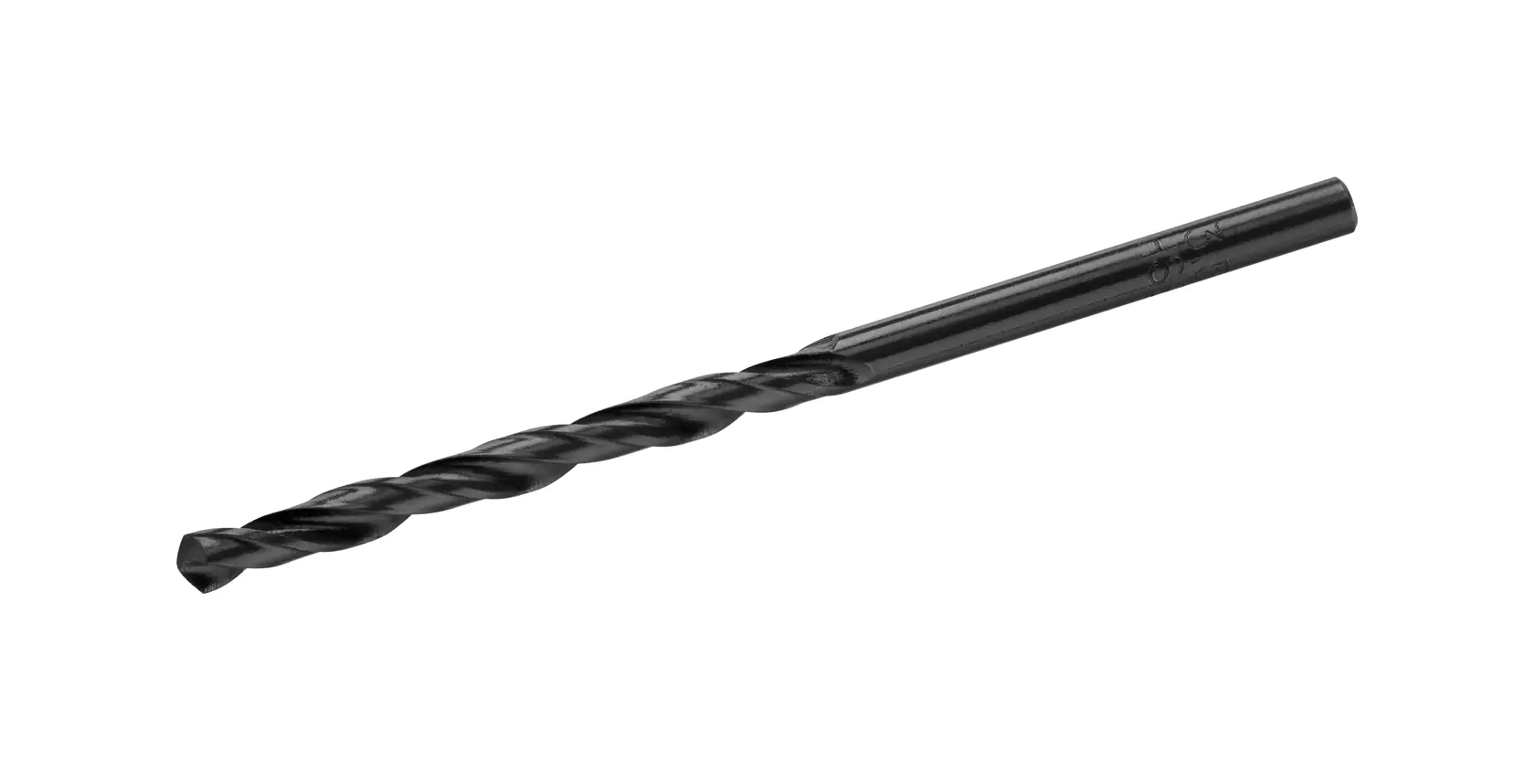 STANLEY STA50030-QZ black twist drill bit, side view on white background, photography of hand tool accessory.