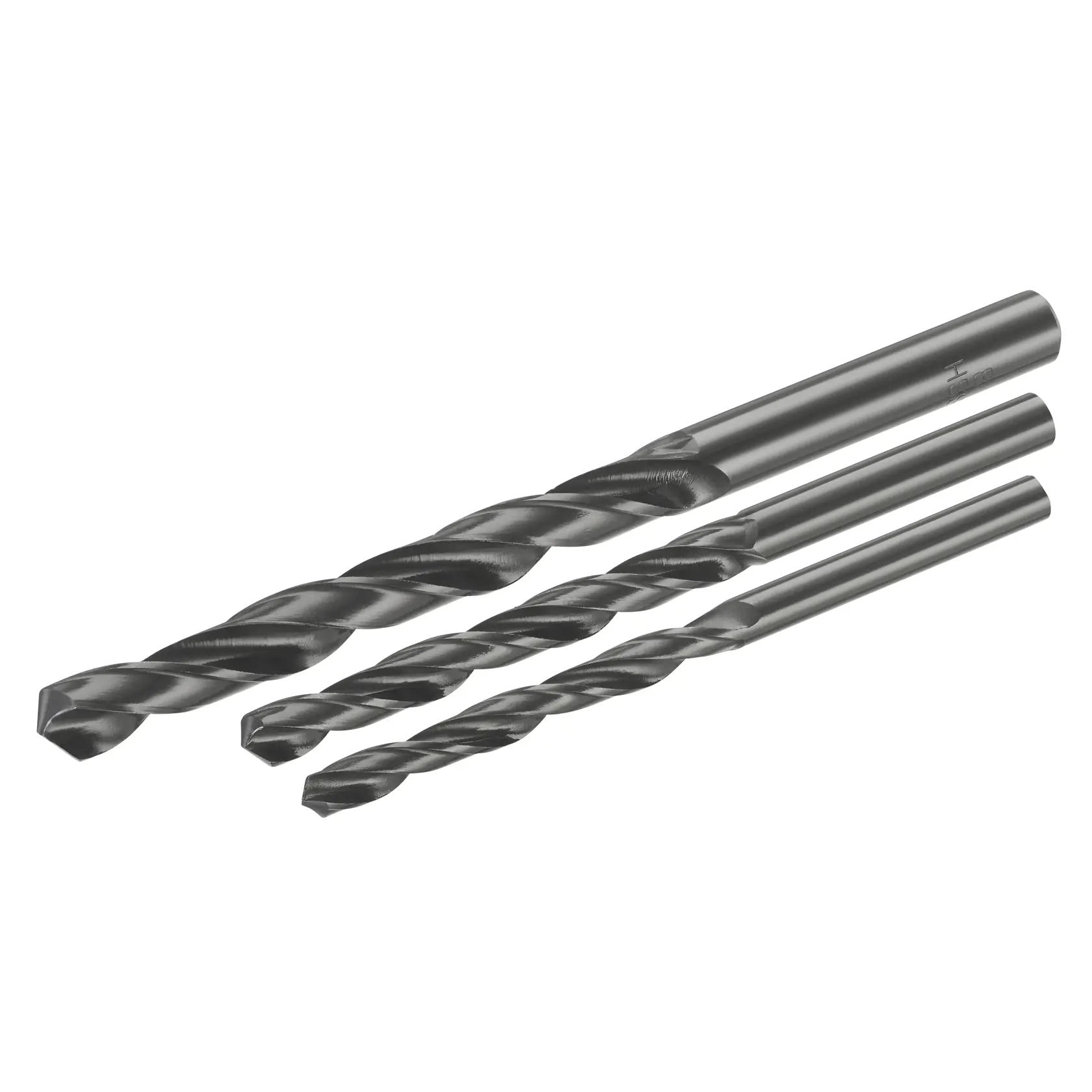 STANLEY STA50170 metal drill bit set, three pieces, black, side angle, photography.