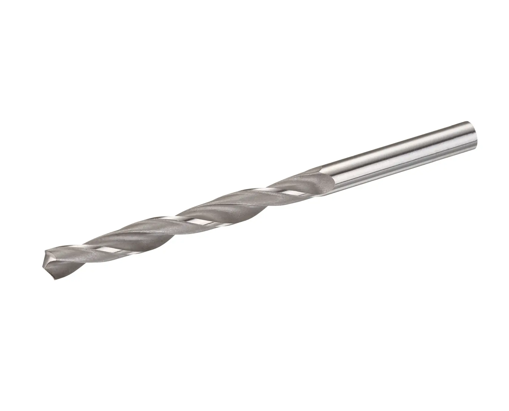 Photo of STANLEY STA50718 metal twist drill bit, side angle, silver finish.