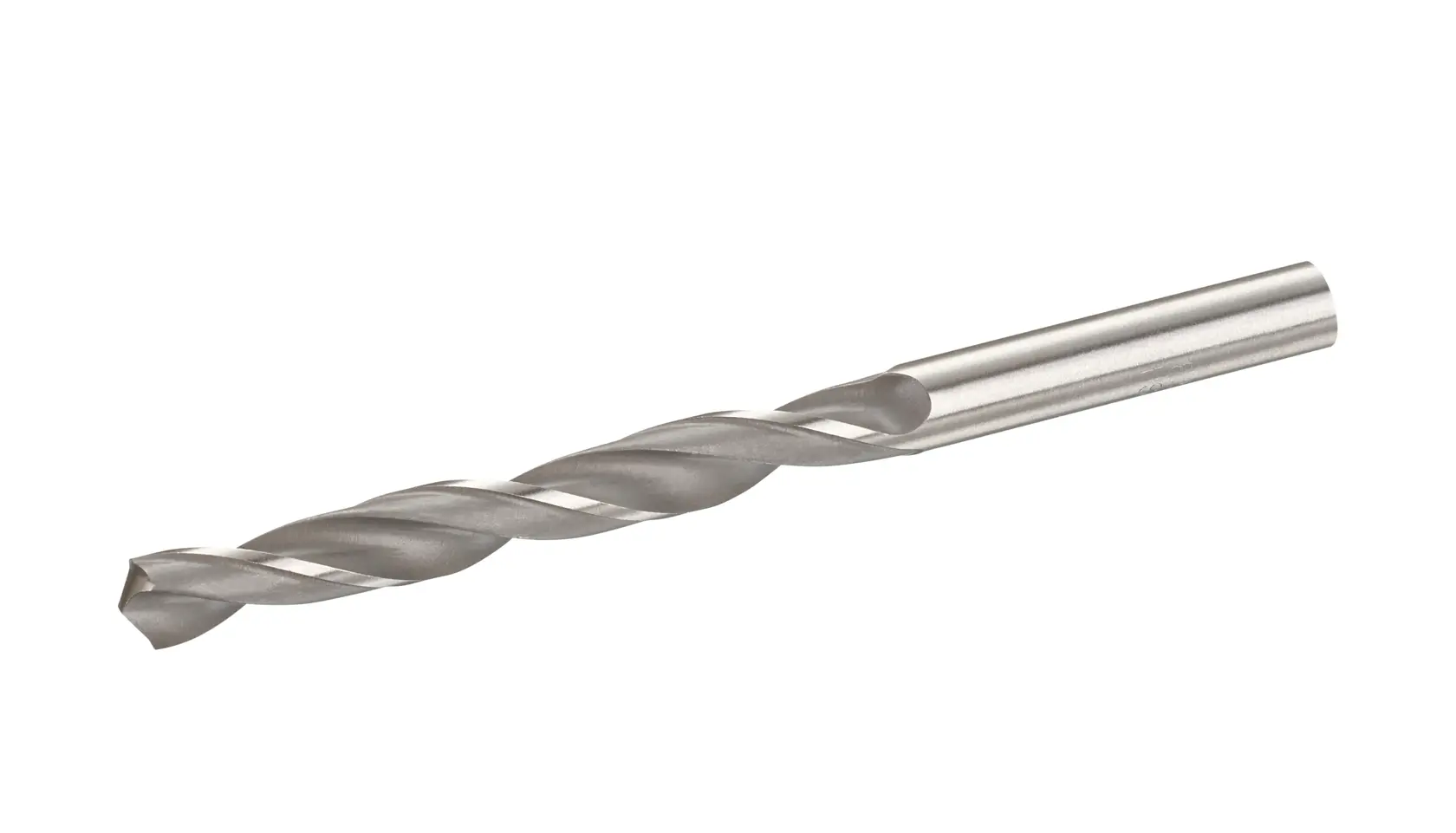 Photo of STANLEY STA50721 metal twist drill bit, side view, silver color, on white background.