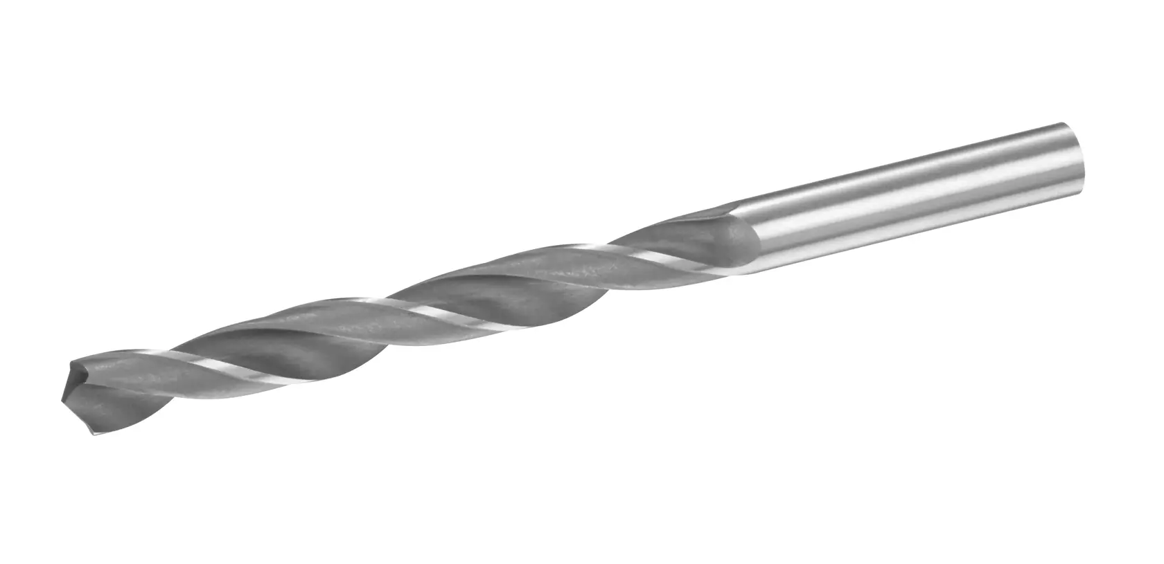 Metal twist drill bit with cylindrical shank, photographed on a white background.