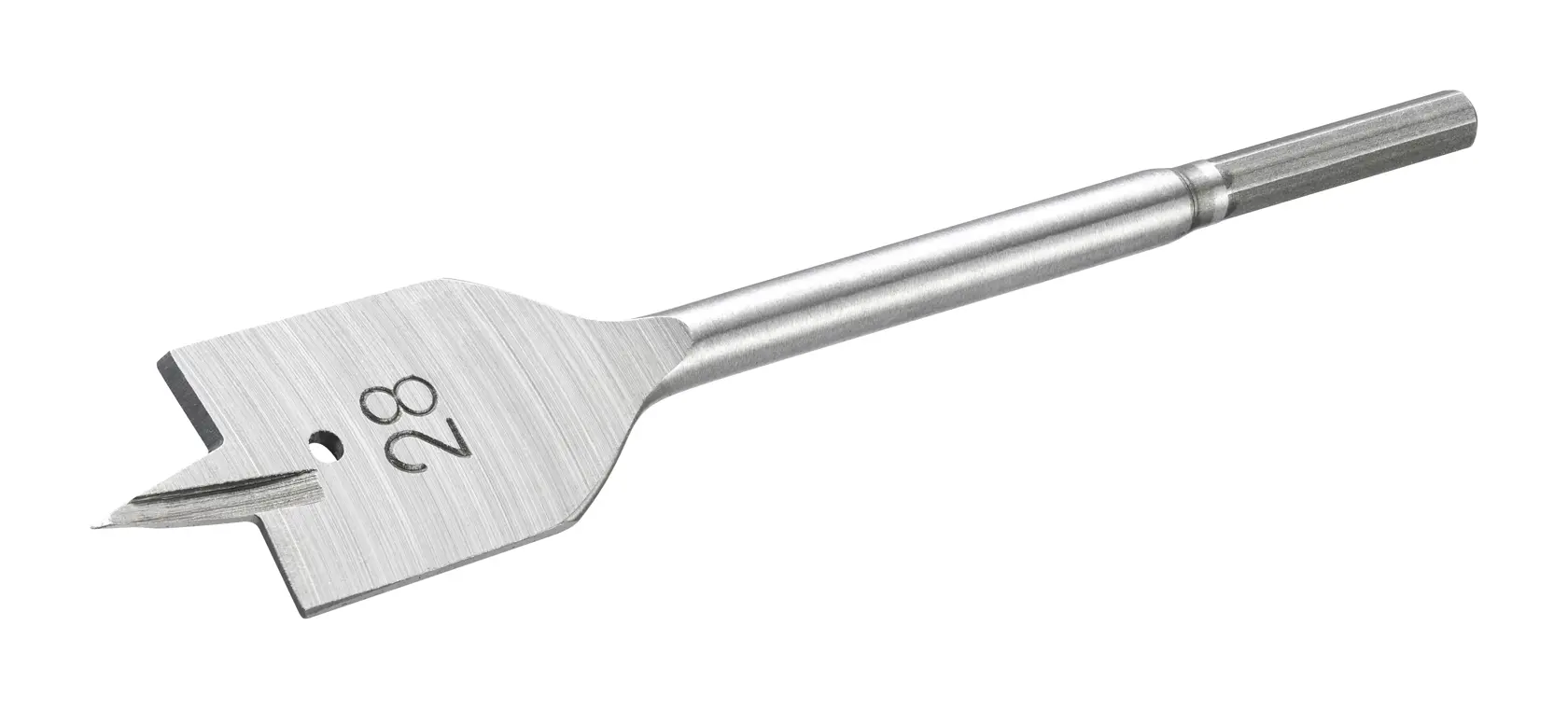 STANLEY STA52060 flat wood drill bit, silver finish, 28mm size, side angle on white background.