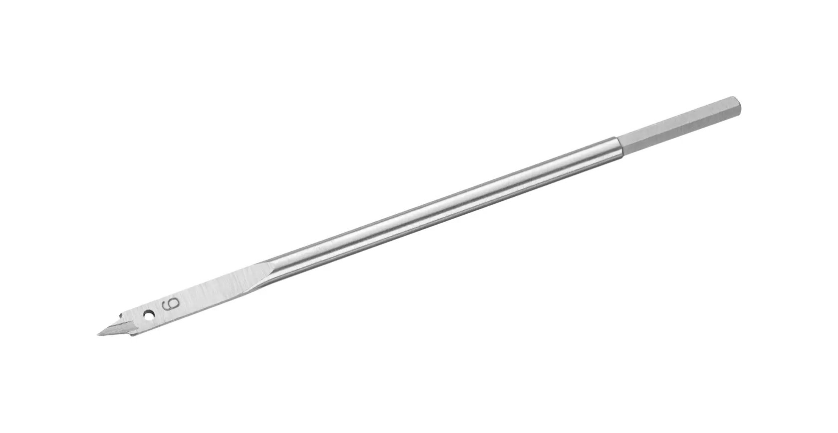 STANLEY STA52085-QZ flat wood spade drill bit, silver, side angle on white background