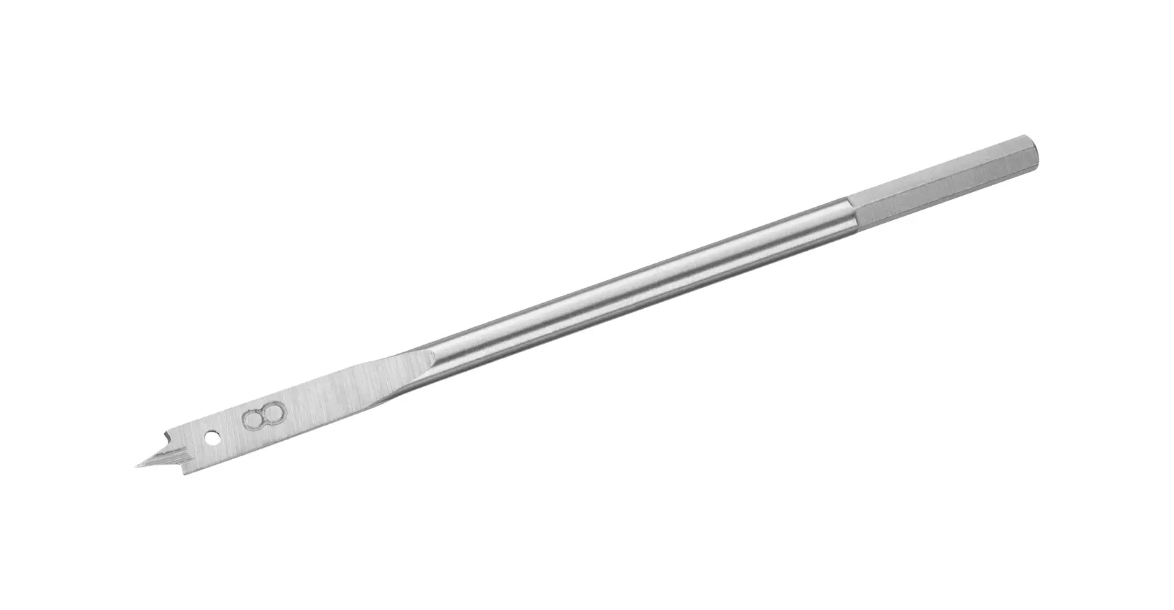 STANLEY STA52090-QZ flat wood drill bit, silver color, shown at angle on white background.