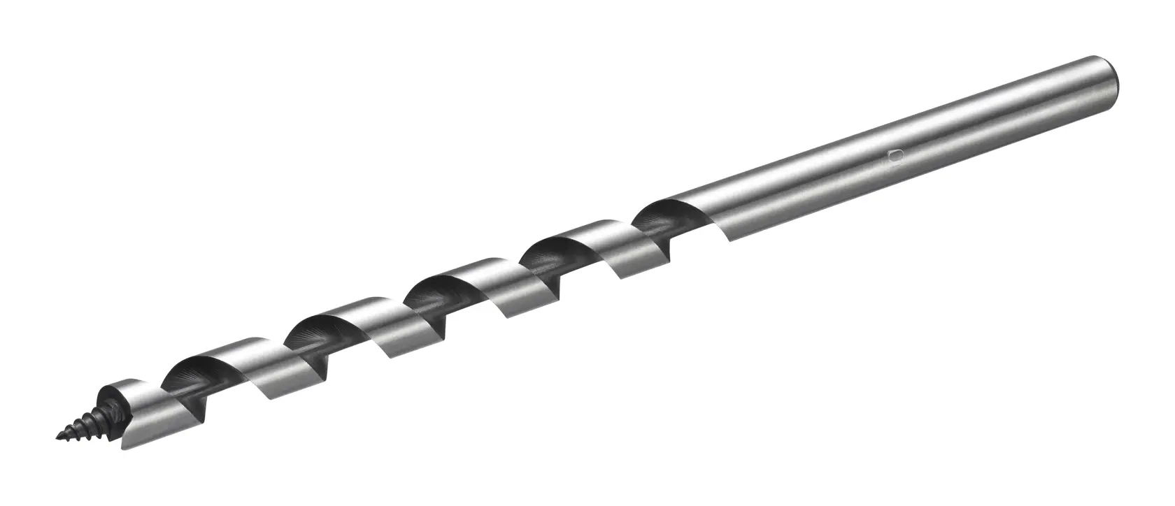 STANLEY STA52095 auger drill bit, silver, side angle, photography of metal woodworking tool.