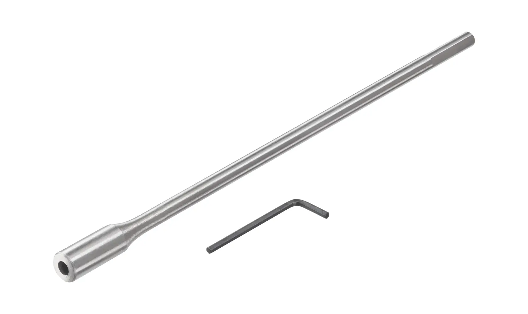 STANLEY STA52225-QZ silver drill bit extension with hex key, product photography, top angle