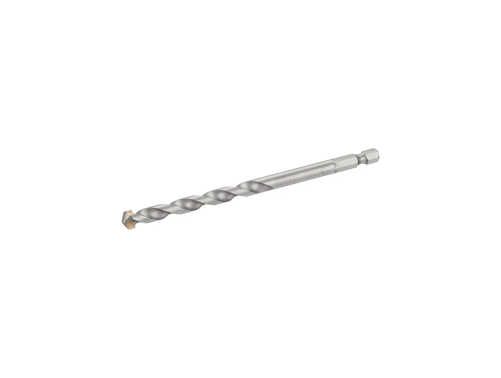 STANLEY STA53023 silver hex shank masonry drill bit, side angle, on white background.
