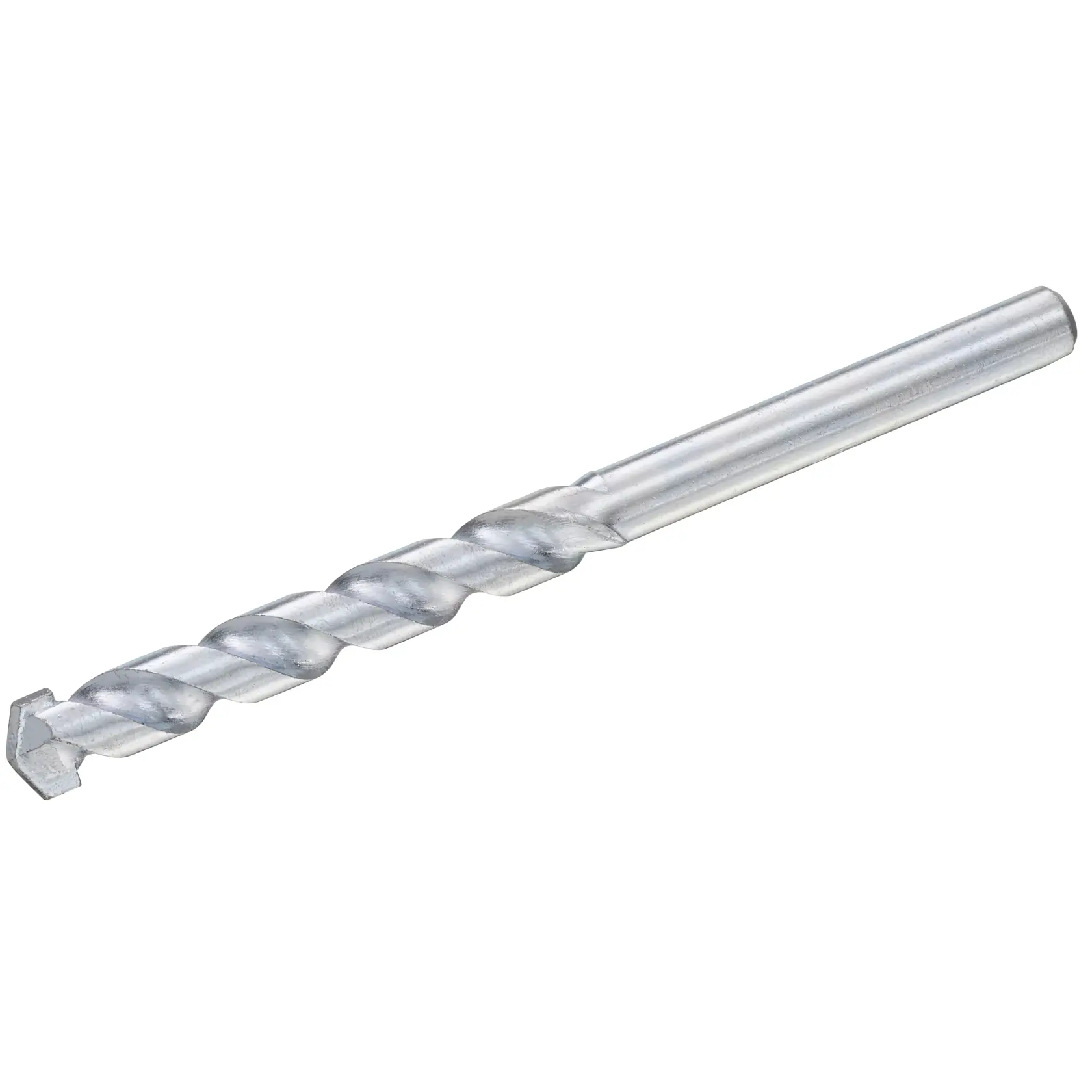 STANLEY STA53130 silver masonry drill bit, spiral design, side angle on white background.