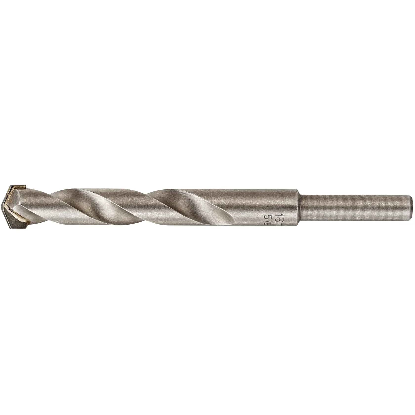 STANLEY STA53140 silver masonry drill bit, side view on white background, twisted flute and carbide tip.