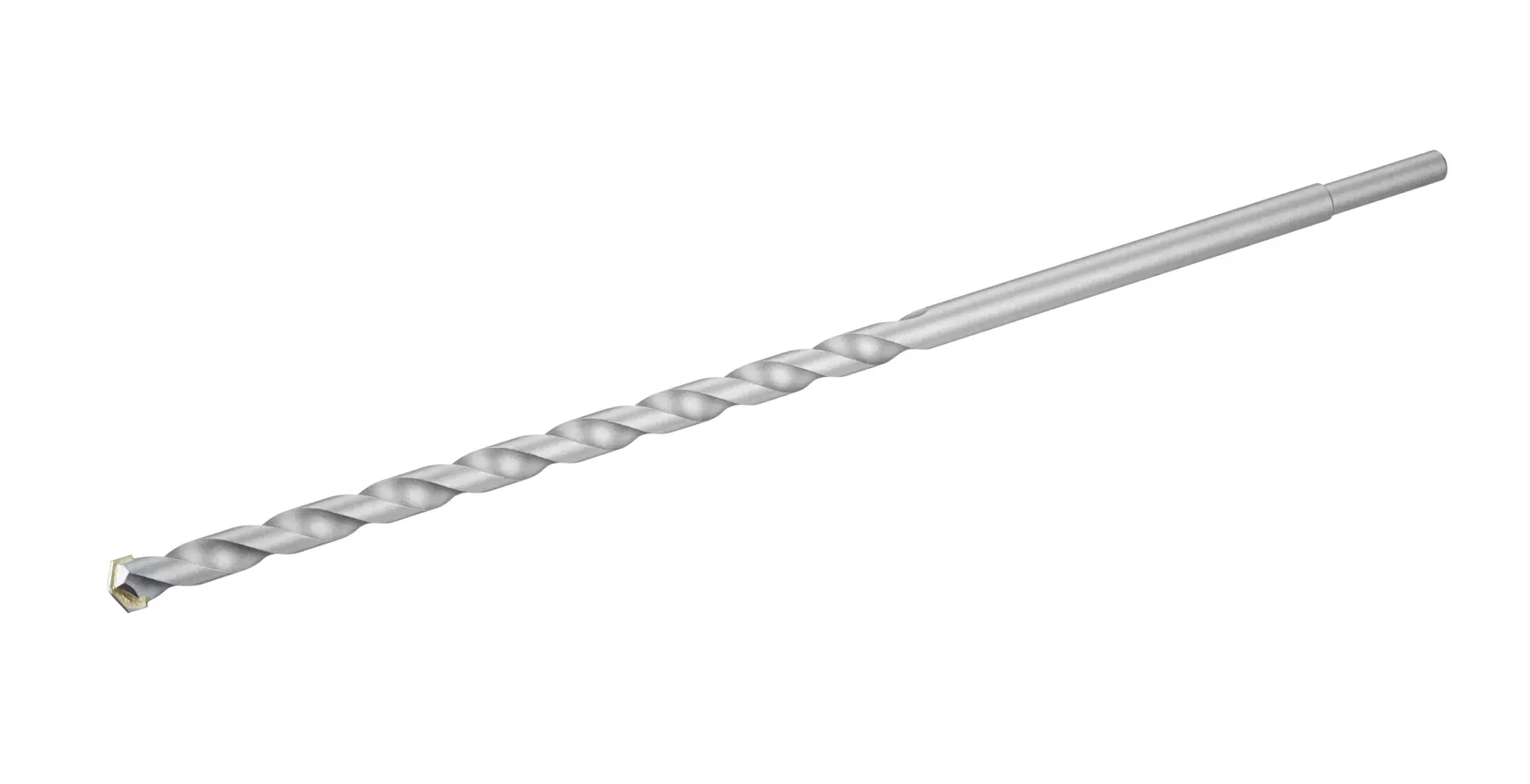 Photo of STANLEY STA53185 masonry drill bit, silver, spiral design, side angle on white background.