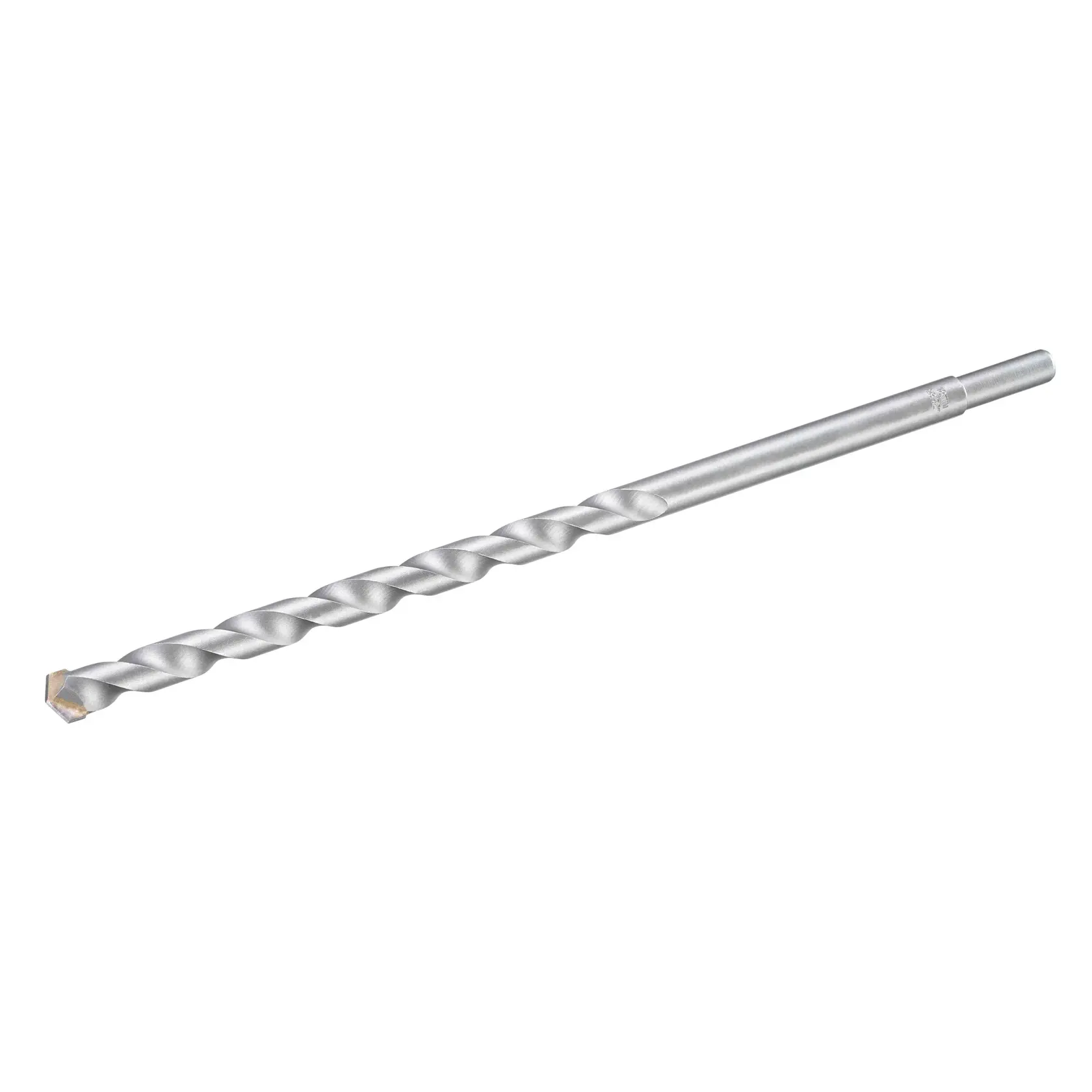 STANLEY STA53195 masonry drill bit, silver, spiral flute, side angle, on white background.