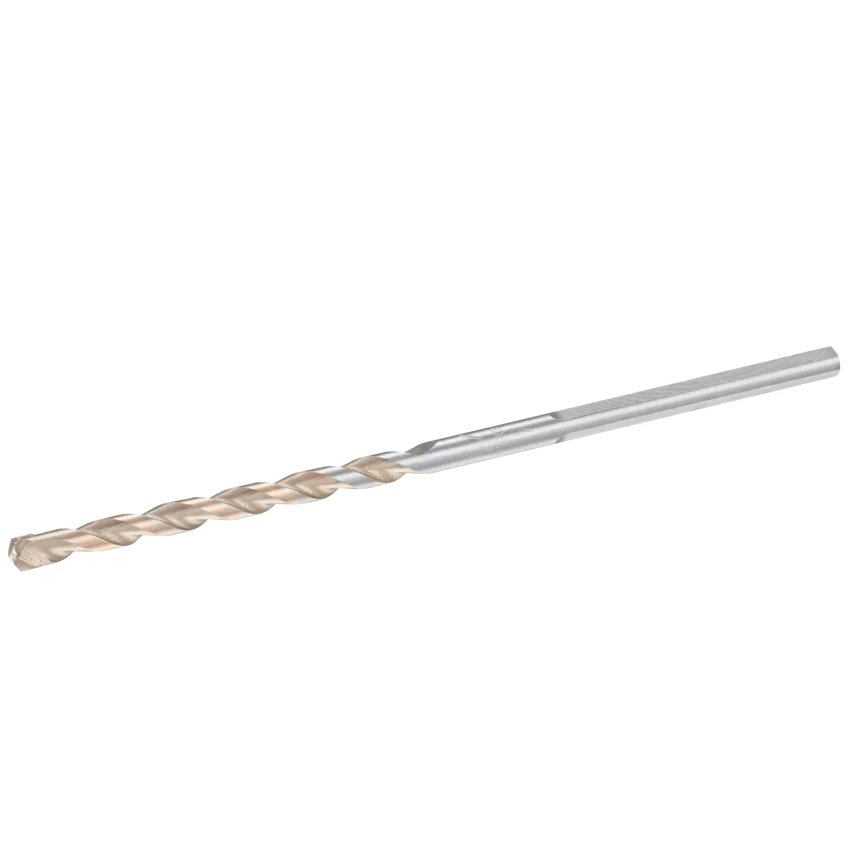 Photo of STANLEY STA53197 silver and gold twist drill bit, side view on white background.