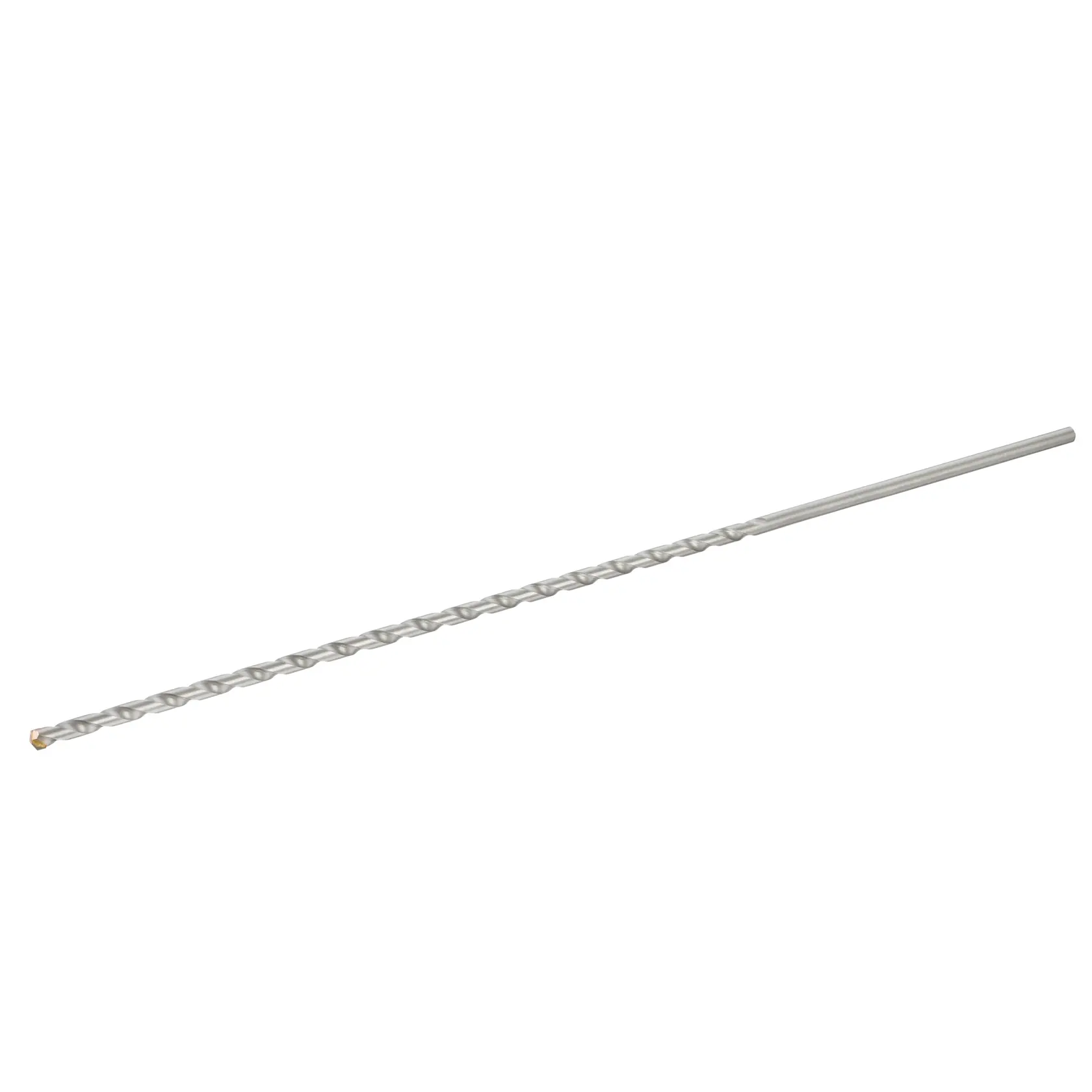STANLEY STA53211 long silver rotary hammer drill bit, spiral flute, side angle, white background.