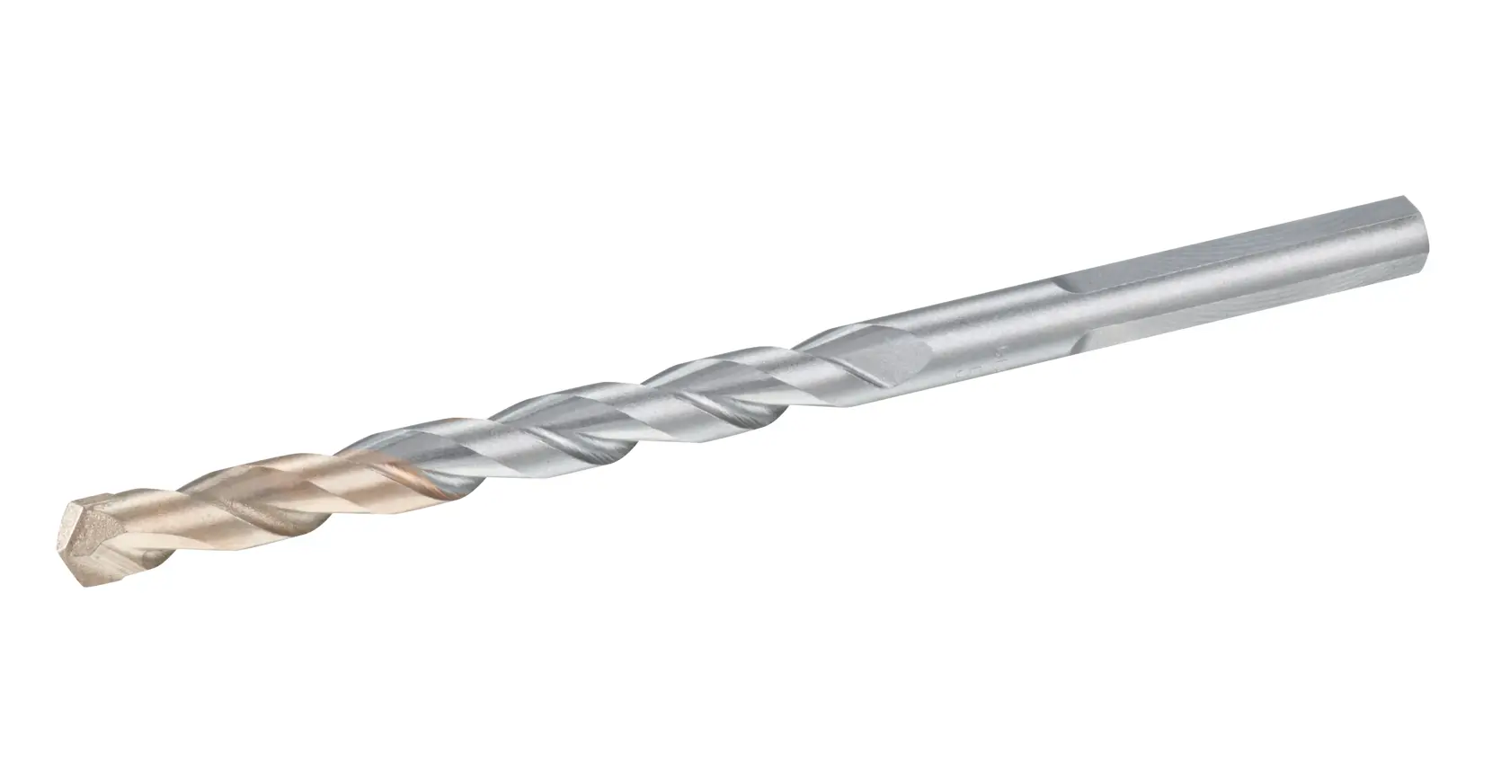 STANLEY STA53212 masonry drill bit, silver and gold color, side angle on white background.