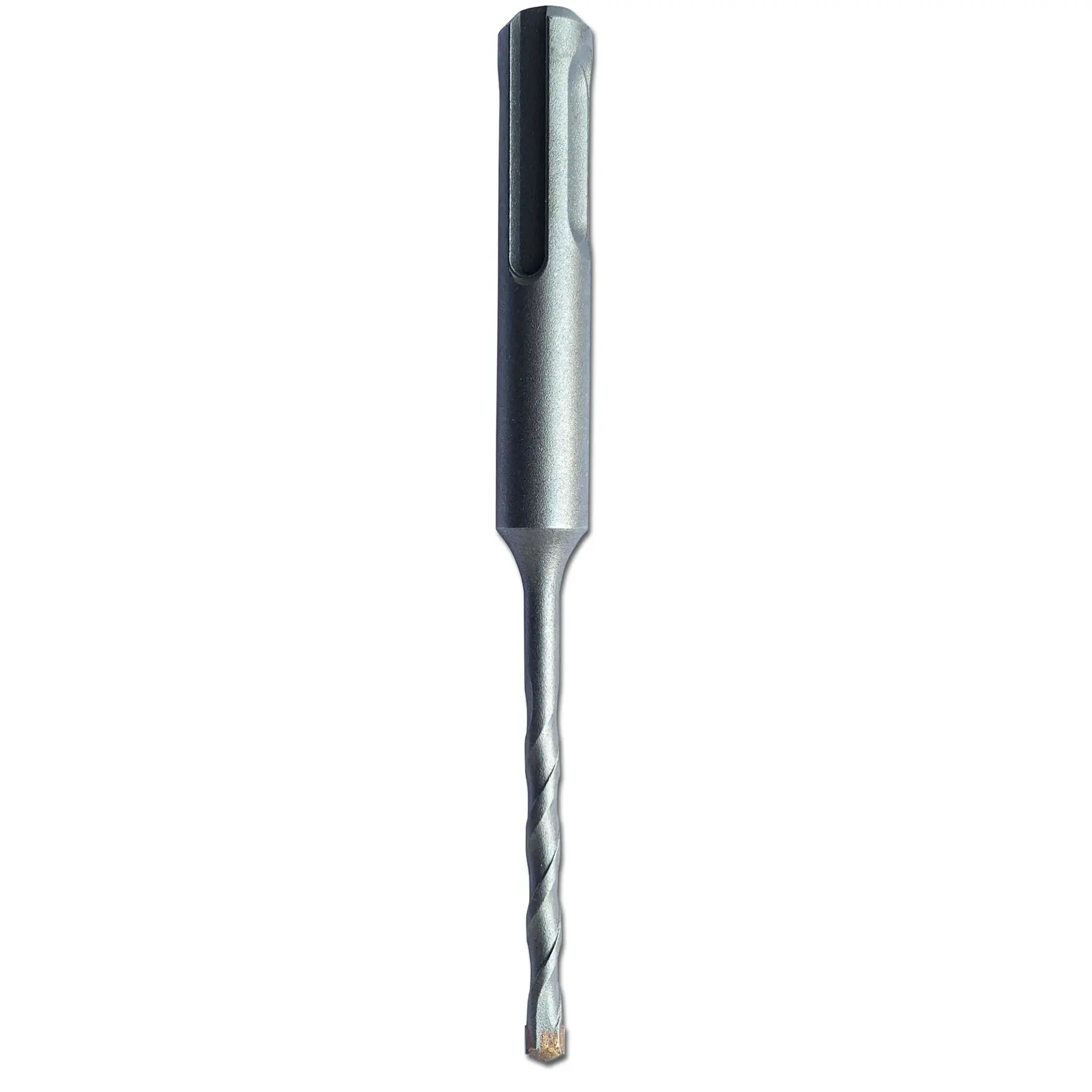 STANLEY STA54237 silver SDS-plus masonry drill bit, straight view, with spiral flutes and carbide tip.