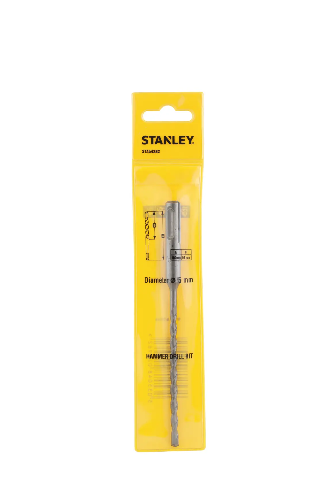 Stanley STA54282-QZ hammer drill bit in yellow packaging, front angle, with visible branding and product details.