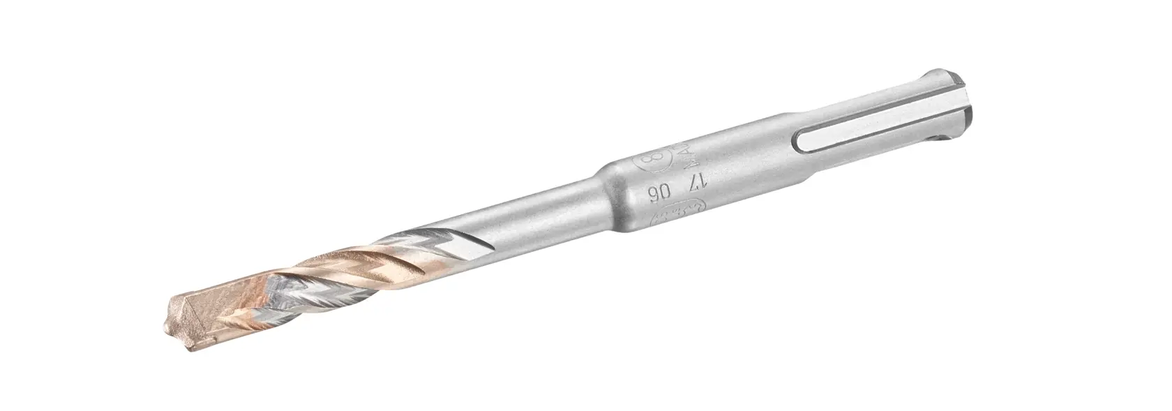 STANLEY STA54510 masonry drill bit side angle, silver body with copper tip, white background.